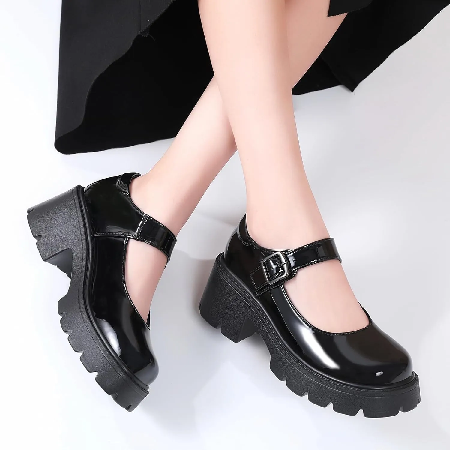 Mary Jane Shoes Women Platform Mary Janes for Women Round Toe Chunky Heels Women's Pumps Fashion Classic Comfortable Dressy Business Casual Shoes Dress Shoes