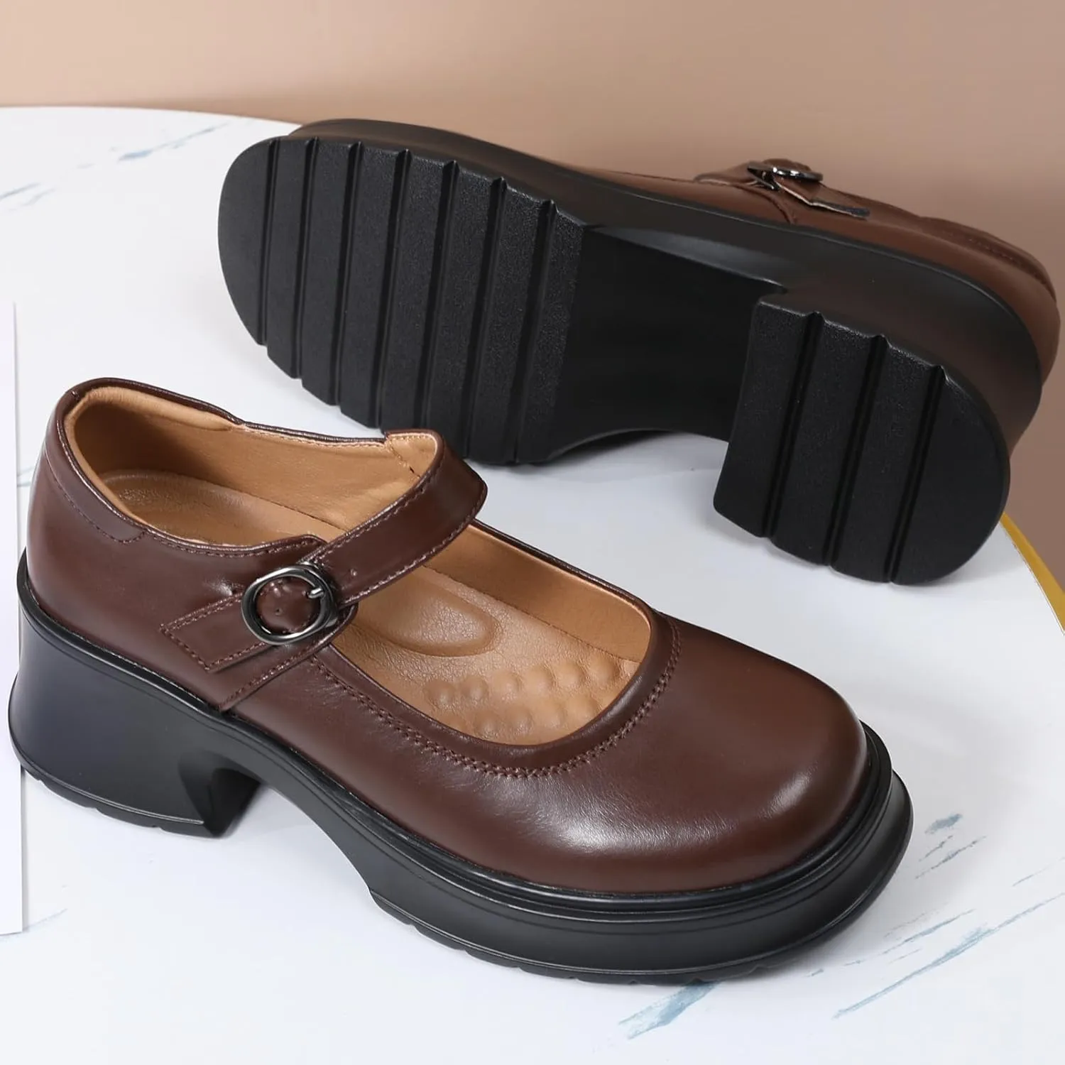 Mary Jane Shoes Women Platform Mary Janes Heels Women's Chunky Pumps Dress Shoes Ladies Work Comfortable Dressy Casual Footwear