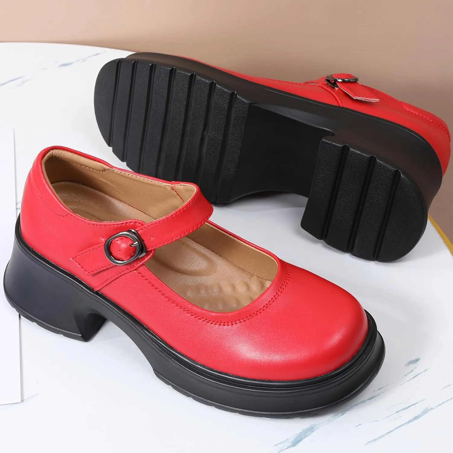 Mary Jane Shoes Women Platform Mary Janes Heels Women's Chunky Pumps Dress Shoes Ladies Work Comfortable Dressy Casual Footwear