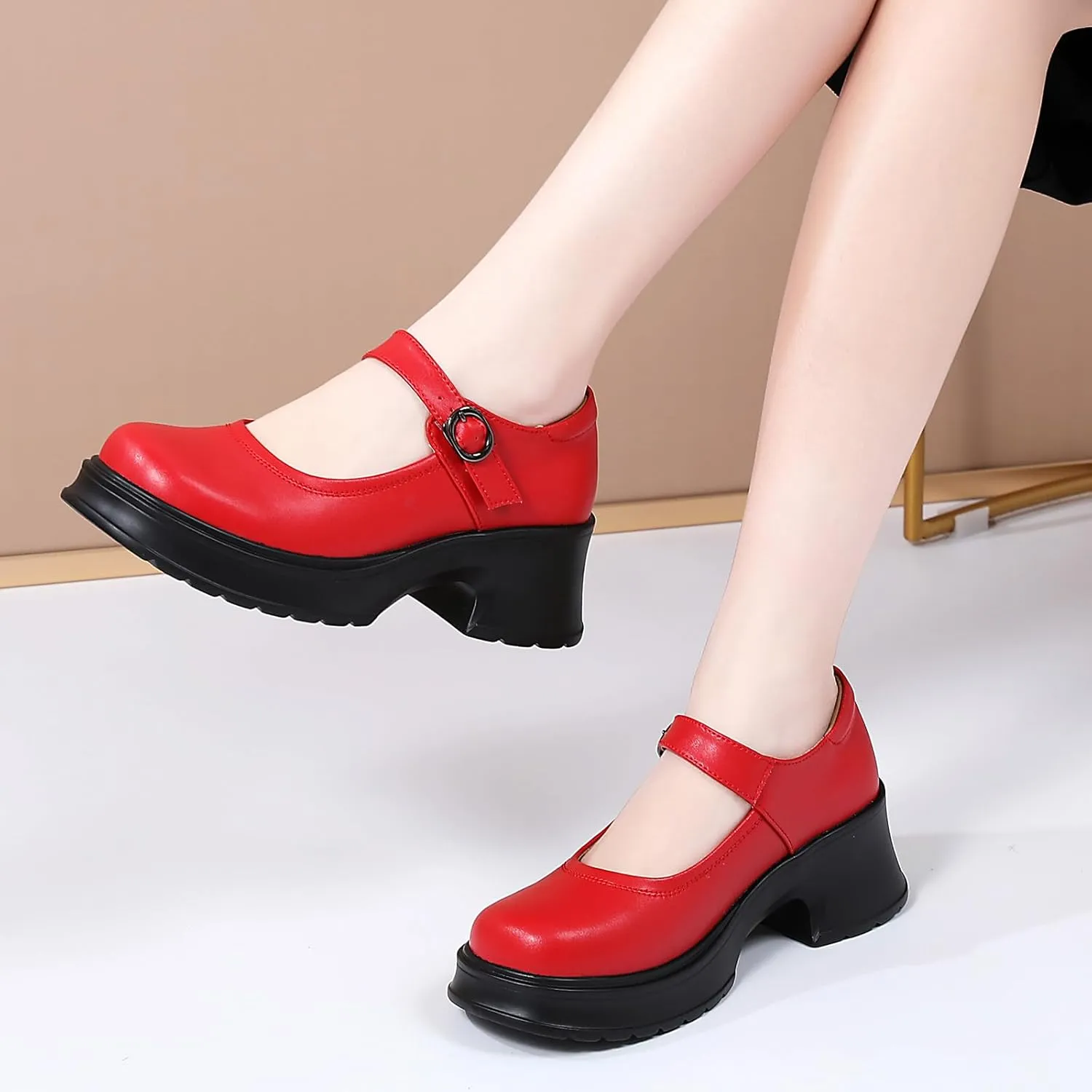 Mary Jane Shoes Women Platform Mary Janes Heels Women's Chunky Pumps Dress Shoes Ladies Work Comfortable Dressy Casual Footwear