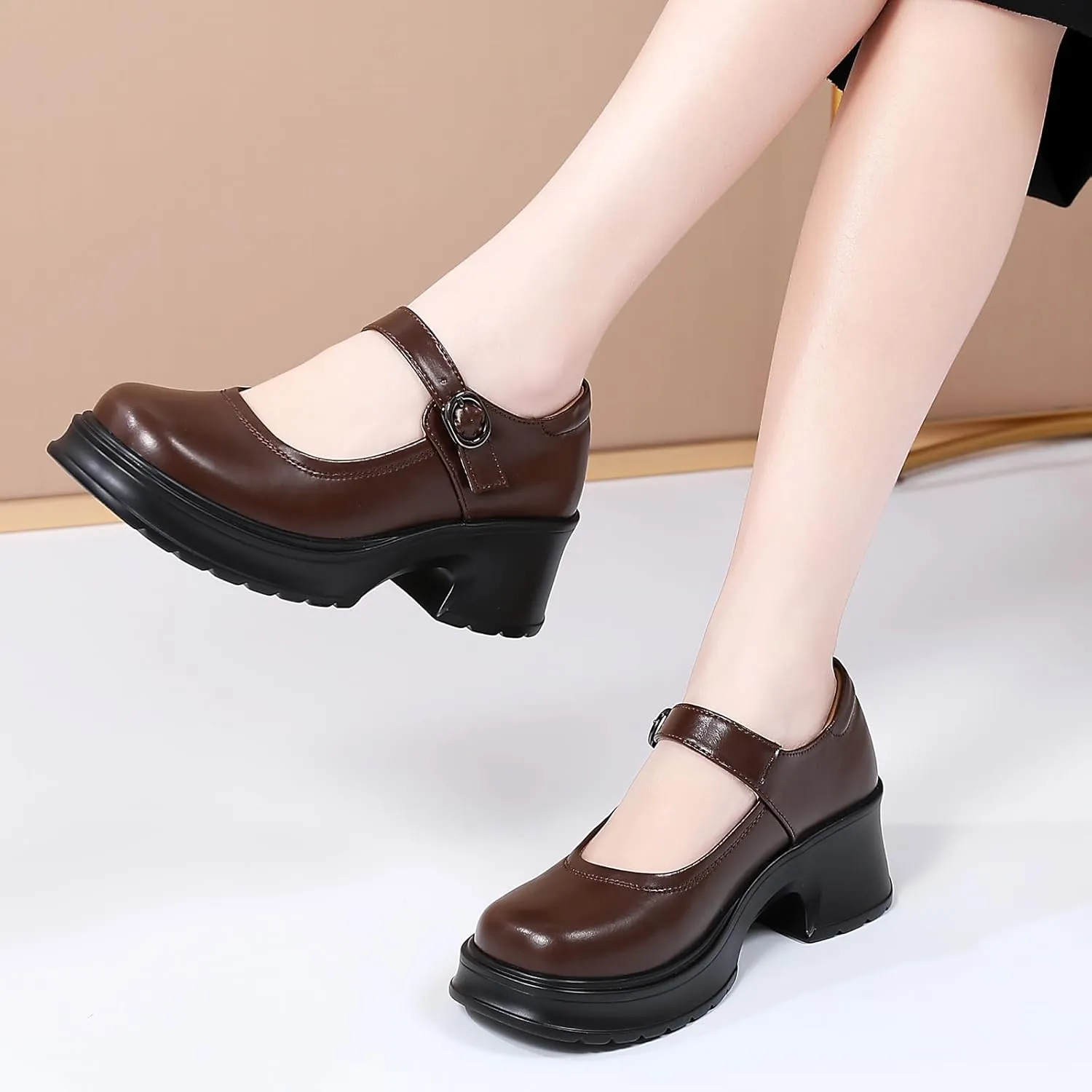 Mary Jane Shoes Women Platform Mary Janes Heels Women's Chunky Pumps Dress Shoes Ladies Work Comfortable Dressy Casual Footwear