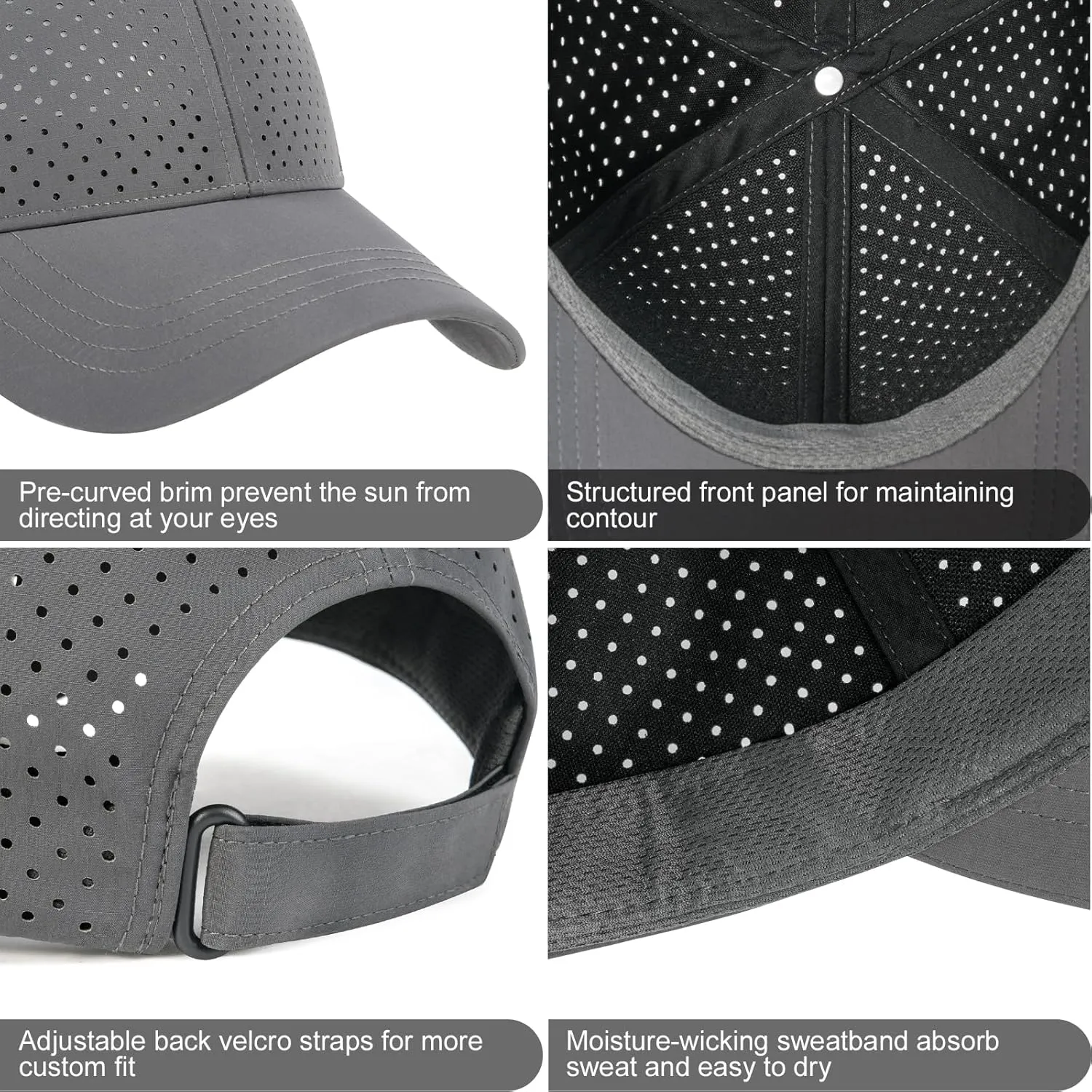 Men Summer Adjustable Performance Hat Breathable Snapback Laser Perforated Mesh Baseball Cap