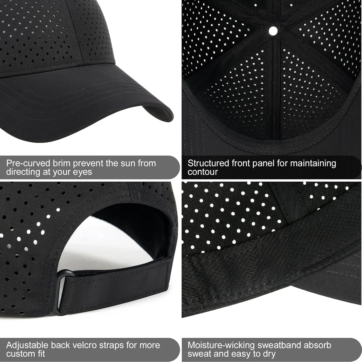 Men Summer Adjustable Performance Hat Breathable Snapback Laser Perforated Mesh Baseball Cap