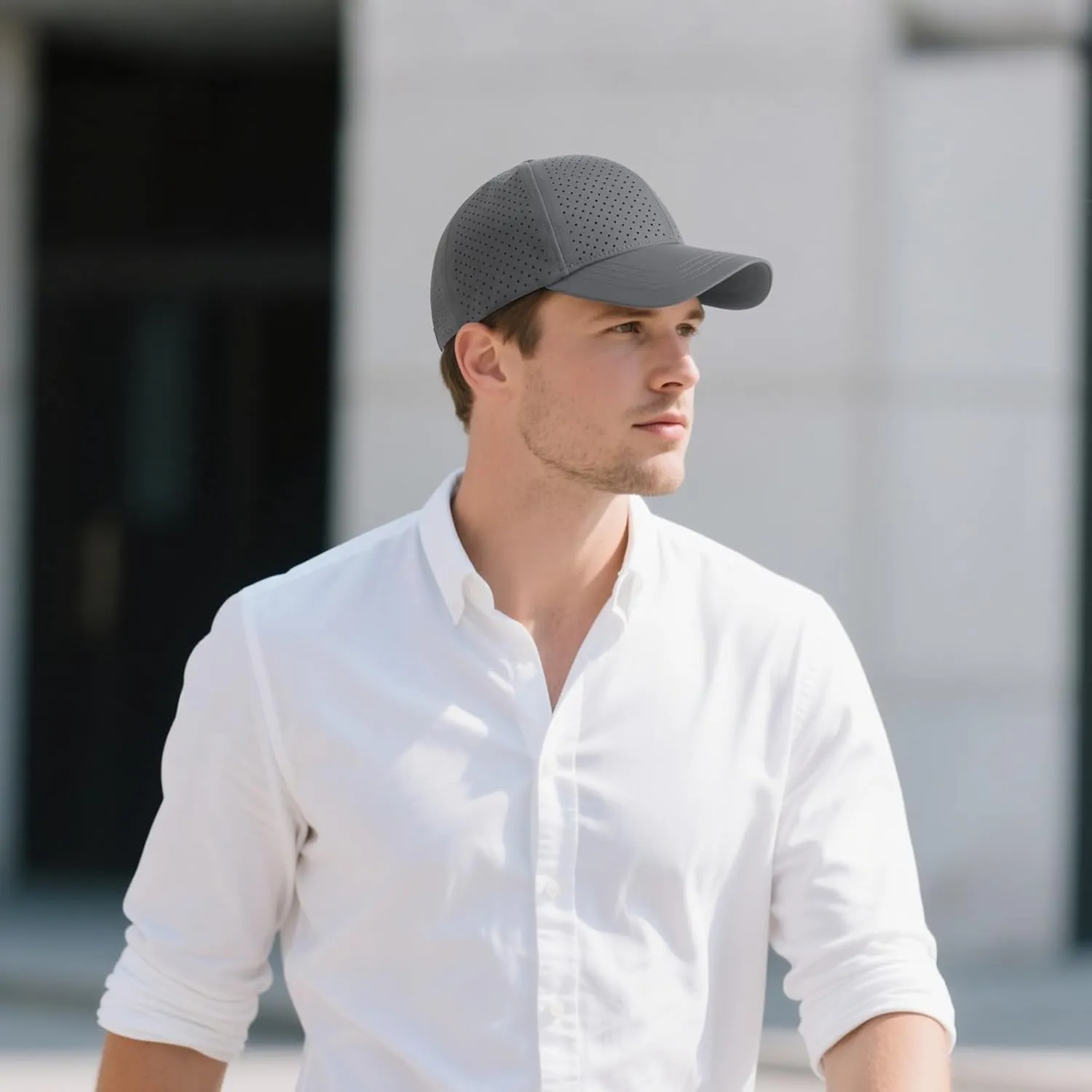 Men Summer Adjustable Performance Hat Breathable Snapback Laser Perforated Mesh Baseball Cap