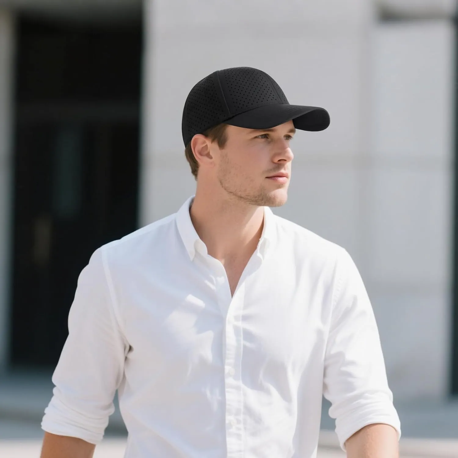 Men Summer Adjustable Performance Hat Breathable Snapback Laser Perforated Mesh Baseball Cap
