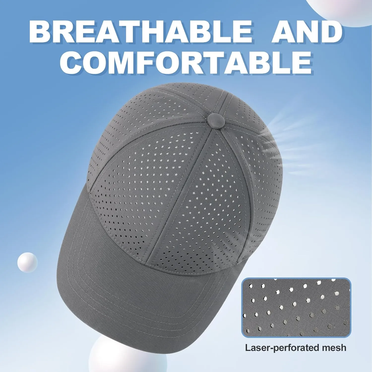 Men Summer Adjustable Performance Hat Breathable Snapback Laser Perforated Mesh Baseball Cap