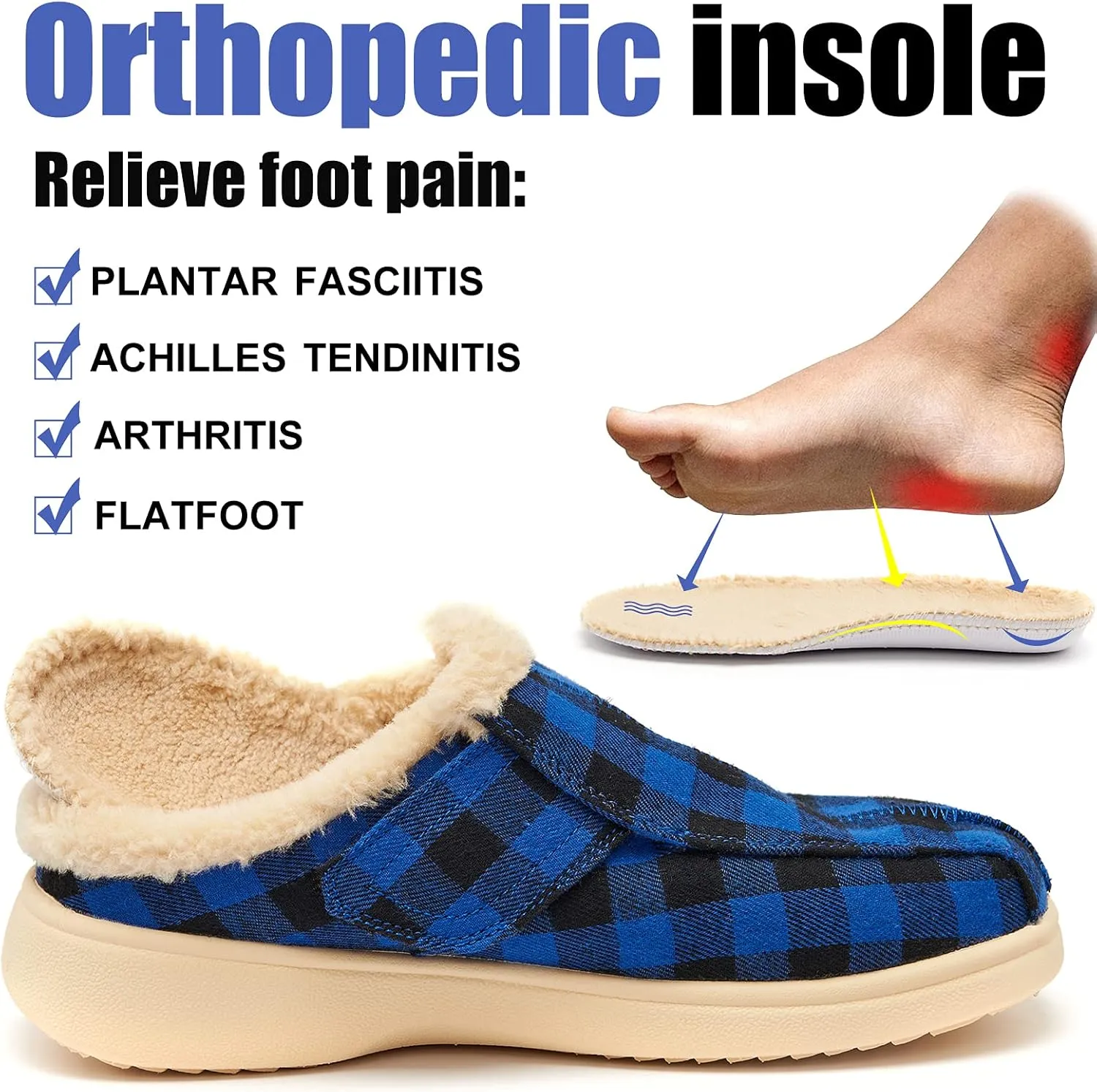 Mens Adjustable Orthopedic Slippers Shoe for Plantar Fasciitis & Foot Pain Relief with Arch Support Christmas