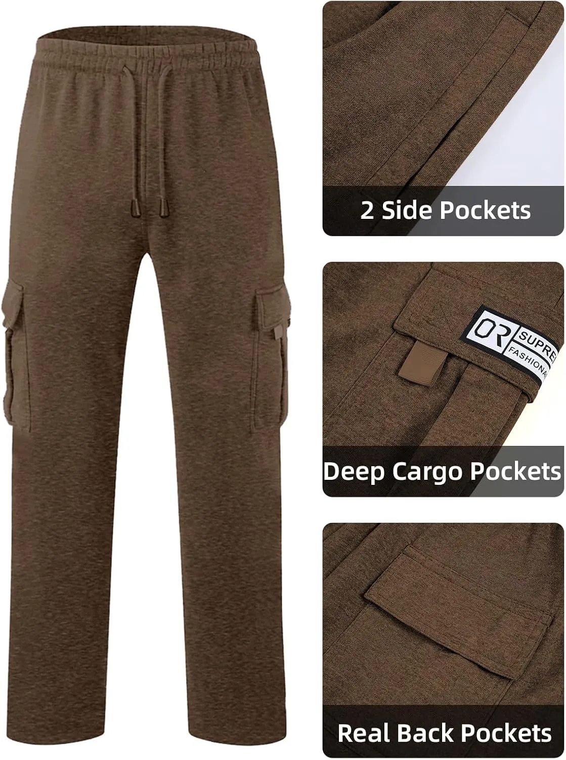 Men's Cargo Sweatpants Casual Fleece Joggers Loose Fit Open Bottom Athletic Pants for Men with Pockets