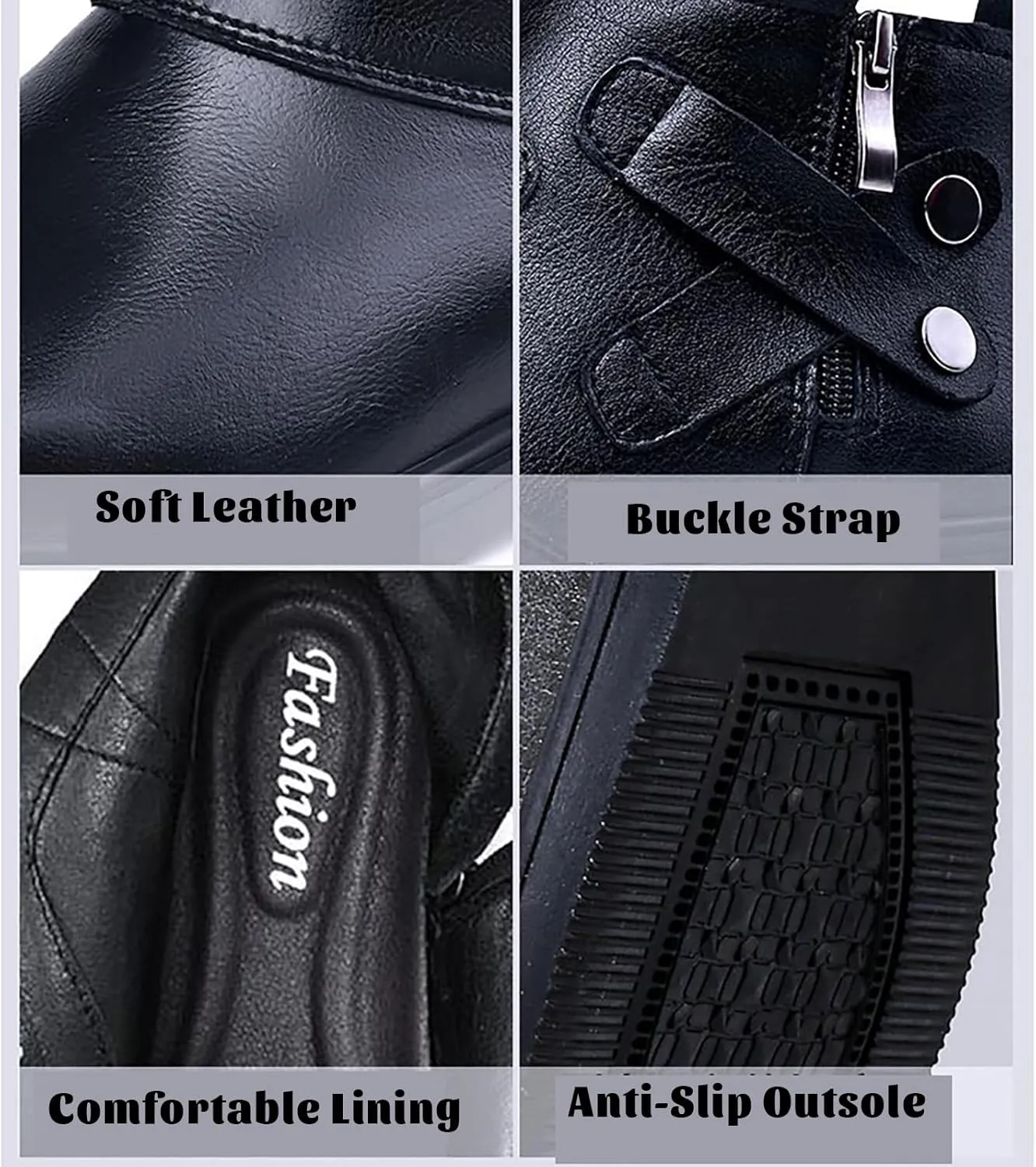 Men's Genuine Leather Chelsea Boots with Buckle Strap Autumn Winter Fashion Side Zipper Comfortable Fur Lining Business Oxford Boots Casual Dress Chukka Boots