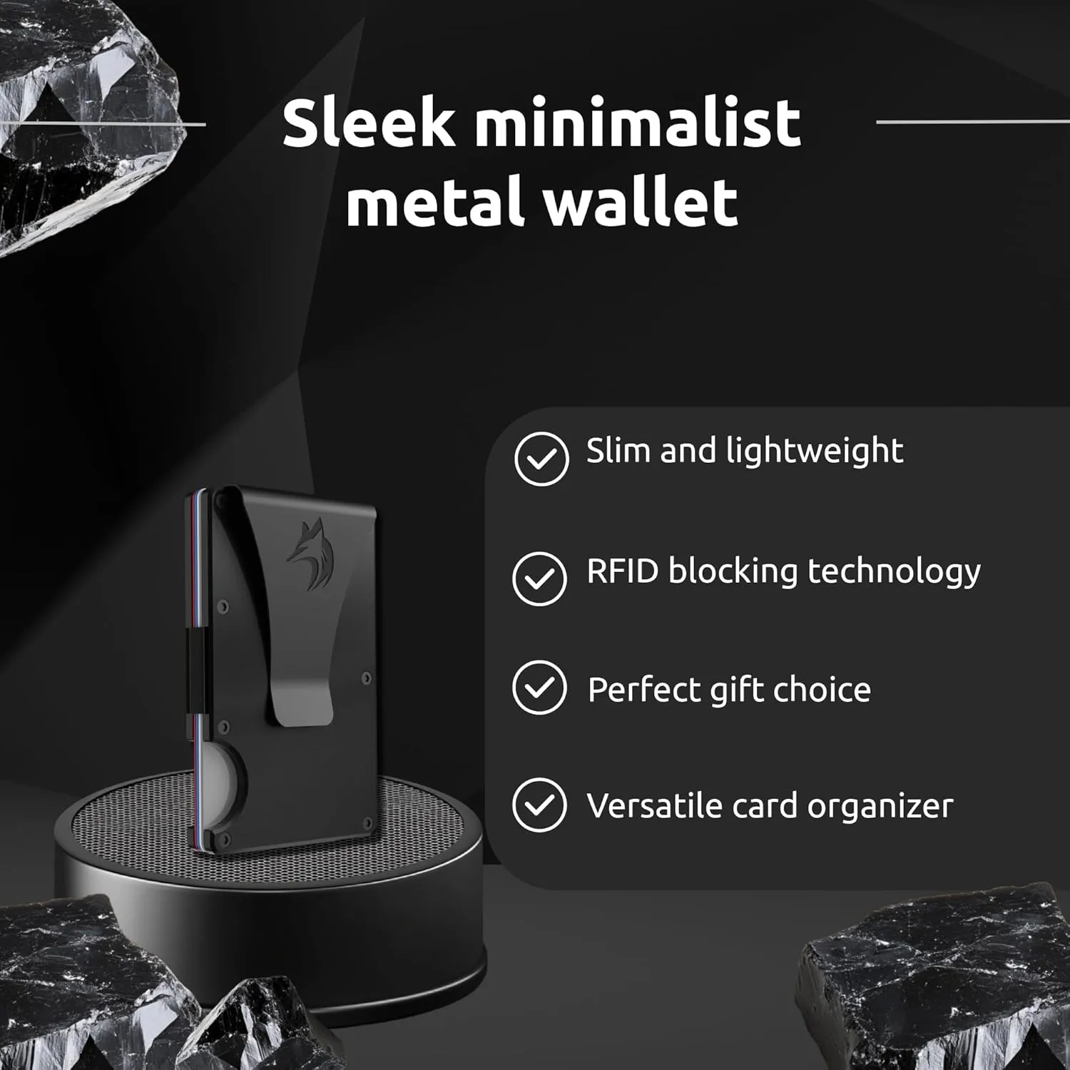 Metal Wallets For Men - Slim Credit Card Holder With RFID Blocking, Obsidian