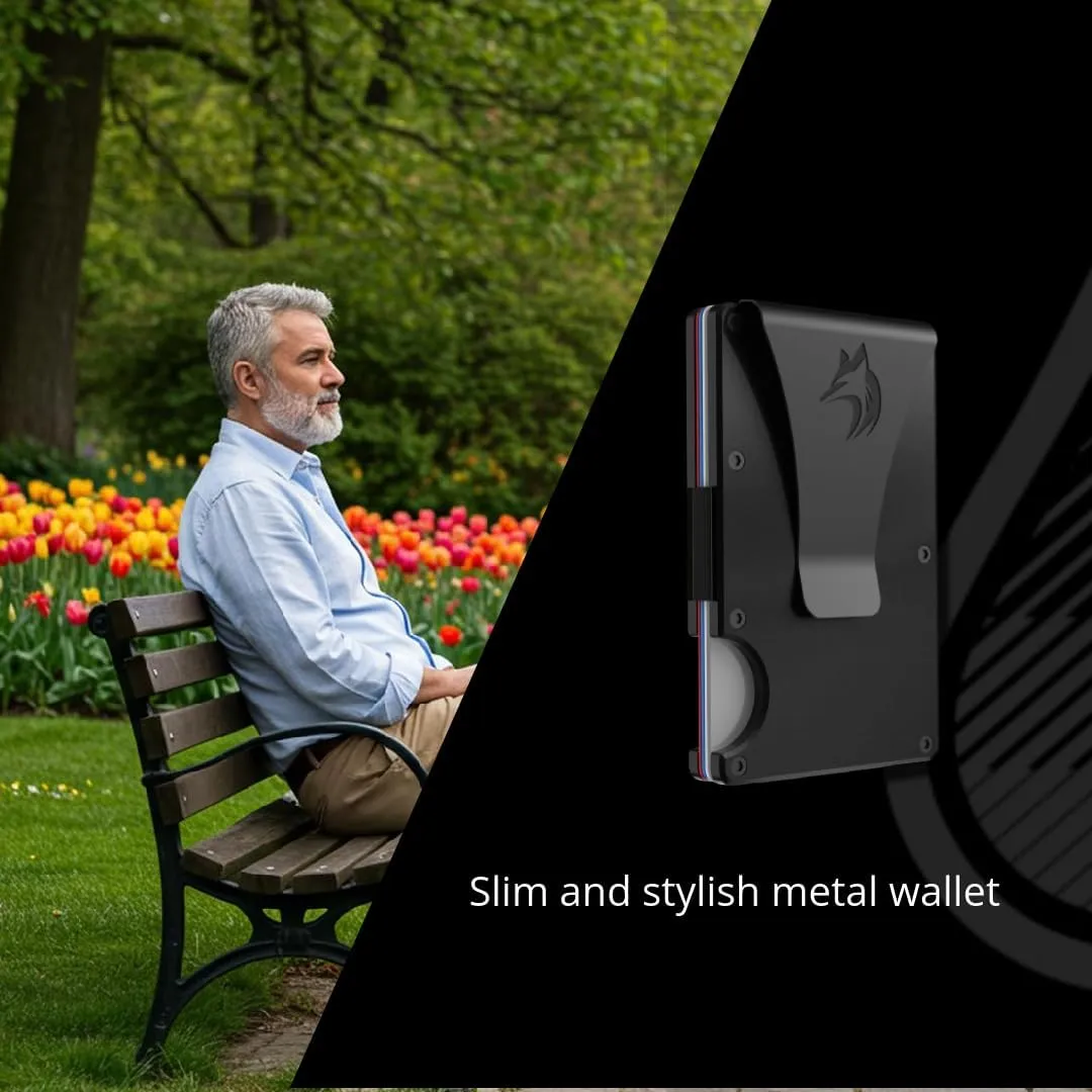 Metal Wallets For Men - Slim Credit Card Holder With RFID Blocking, Obsidian