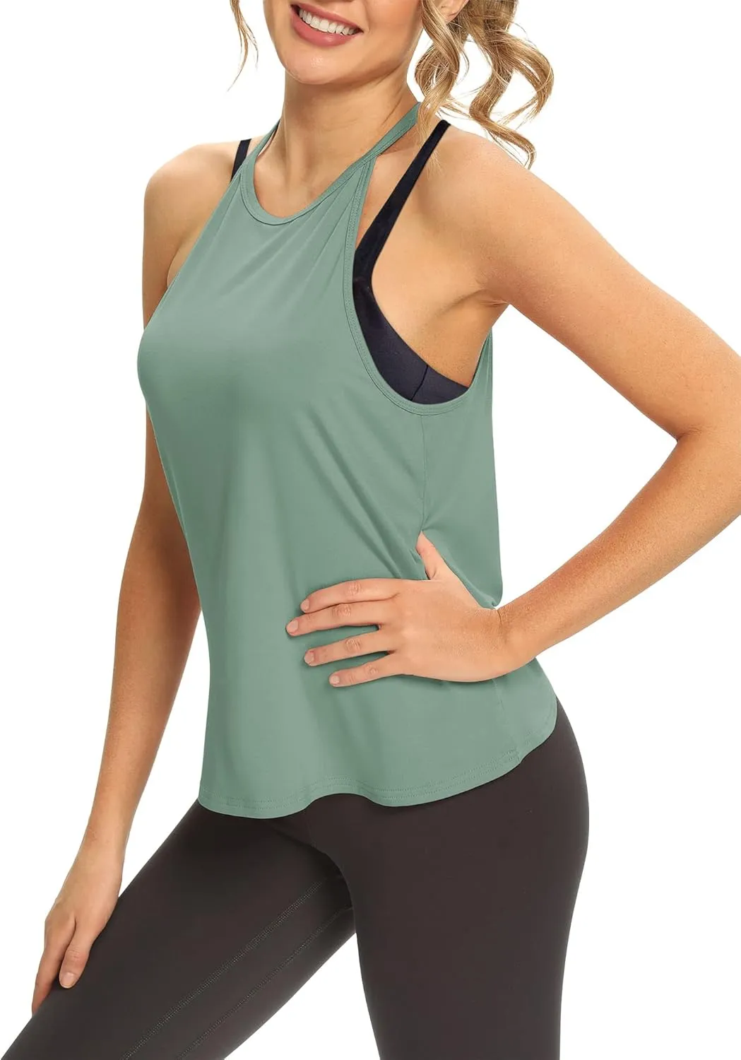 Mippo Womens Open Back Workout Tops Sleeveless Halter Gym Athletic Tank Tops Loose Fit
