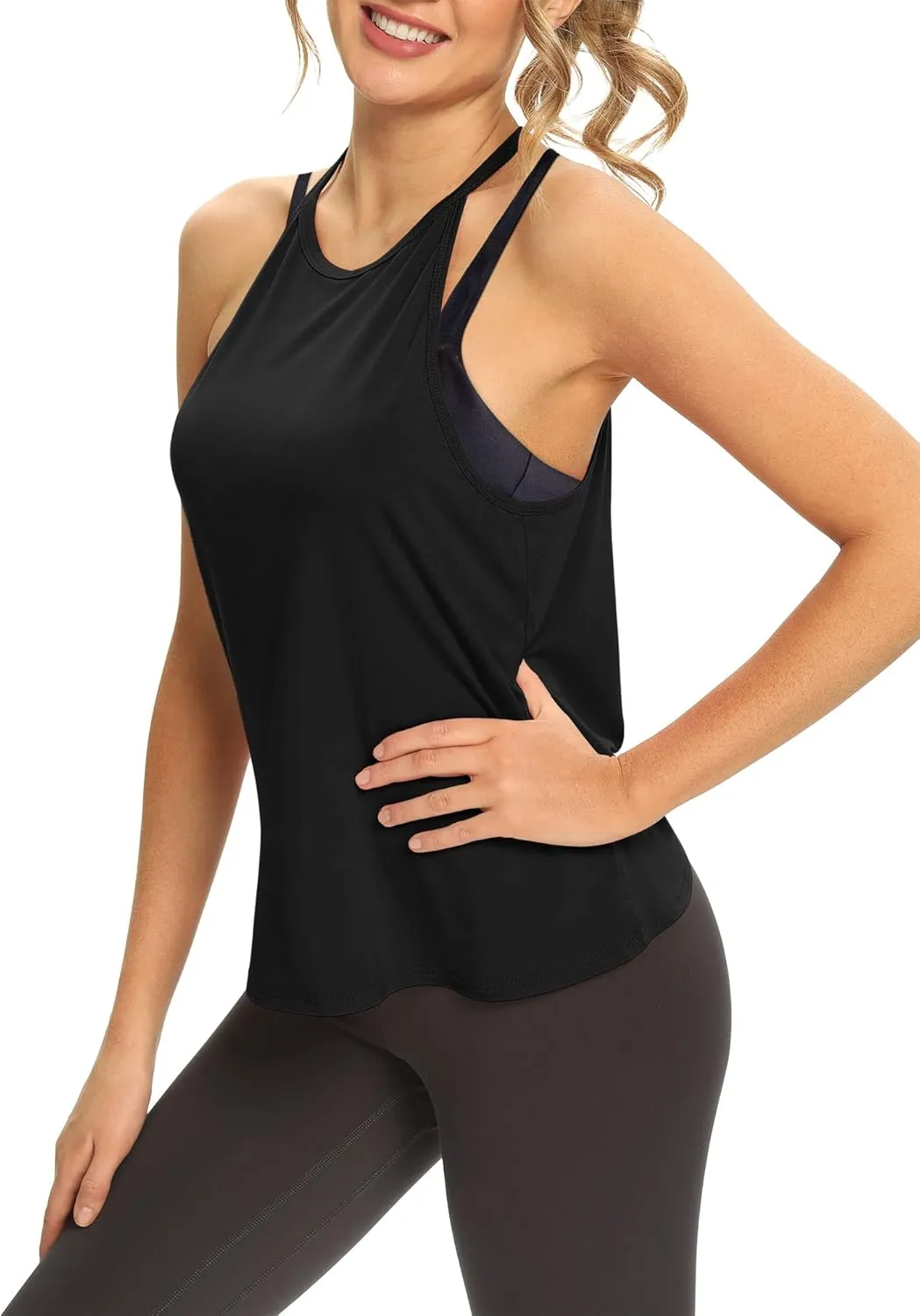 Mippo Womens Open Back Workout Tops Sleeveless Halter Gym Athletic Tank Tops Loose Fit