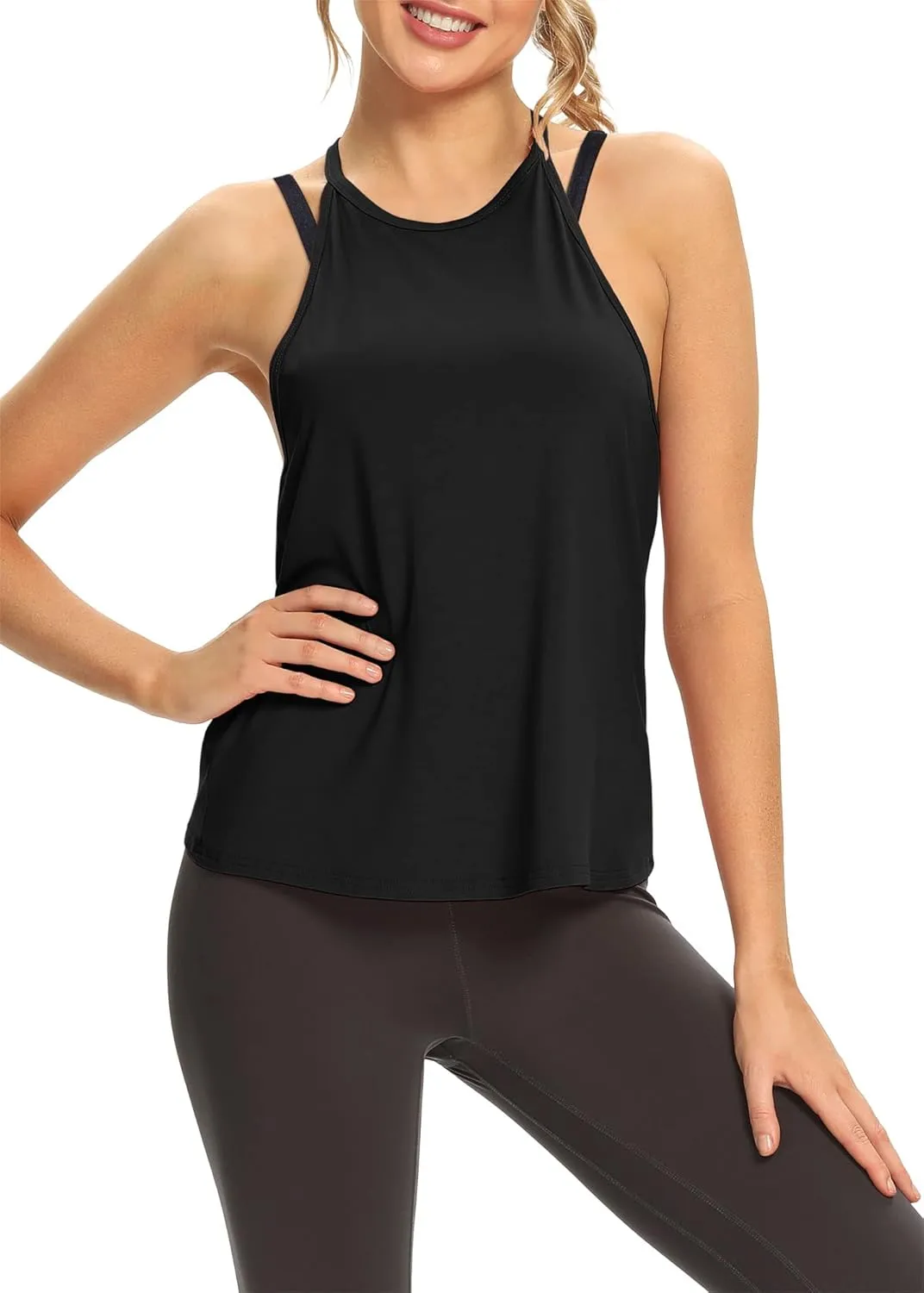 Mippo Womens Open Back Workout Tops Sleeveless Halter Gym Athletic Tank Tops Loose Fit