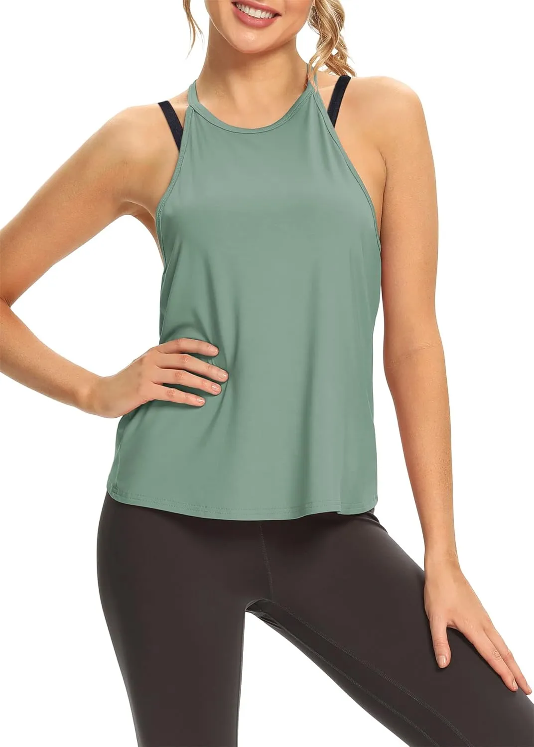Mippo Womens Open Back Workout Tops Sleeveless Halter Gym Athletic Tank Tops Loose Fit