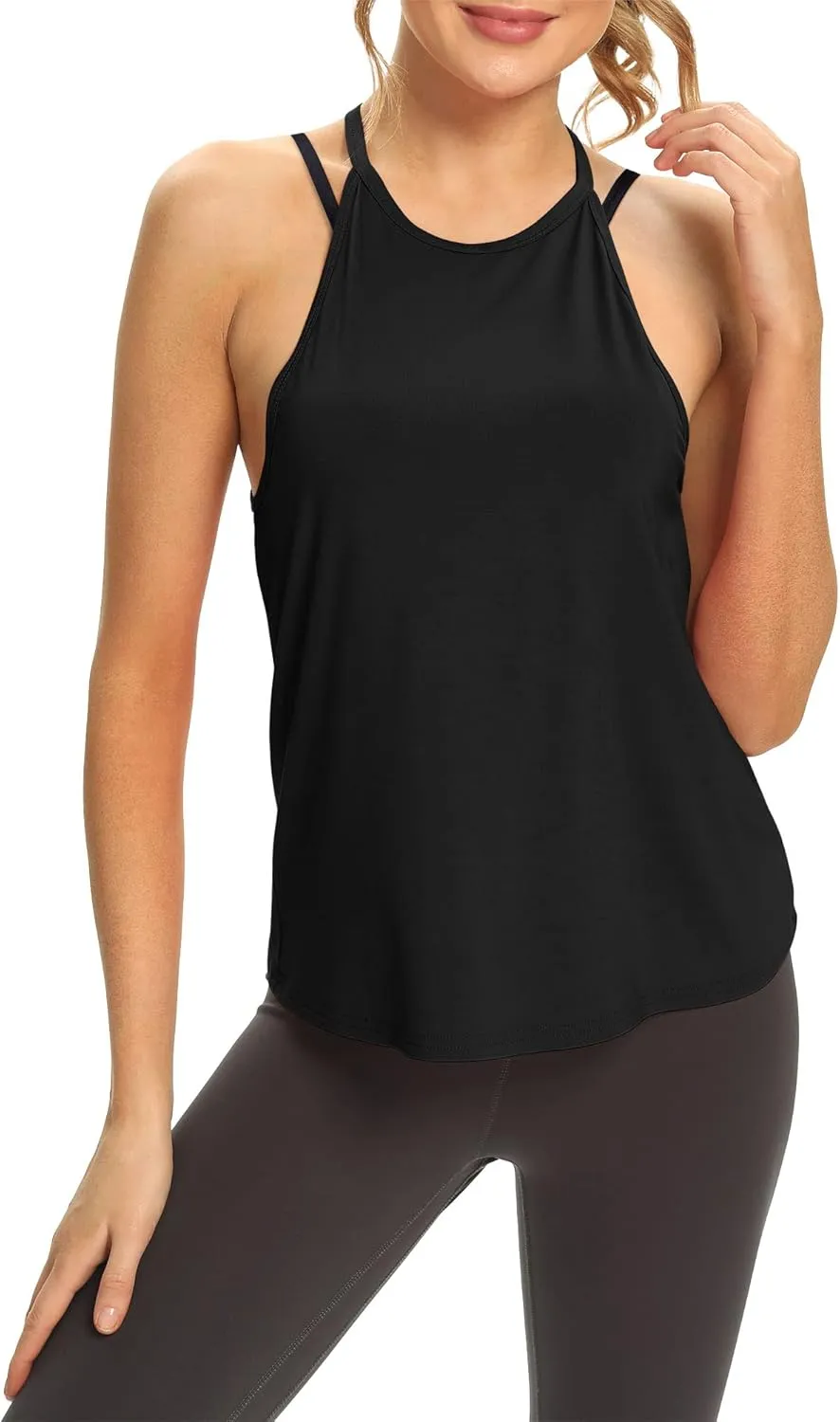 Mippo Womens Open Back Workout Tops Sleeveless Halter Gym Athletic Tank Tops Loose Fit