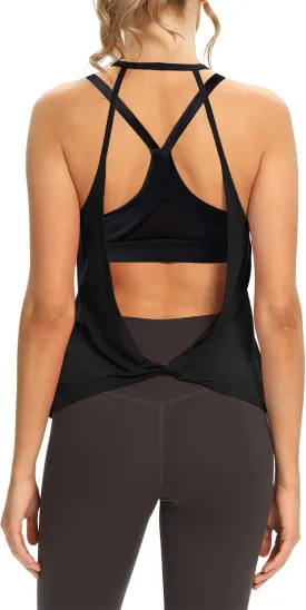 Mippo Womens Open Back Workout Tops Sleeveless Halter Gym Athletic Tank Tops Loose Fit