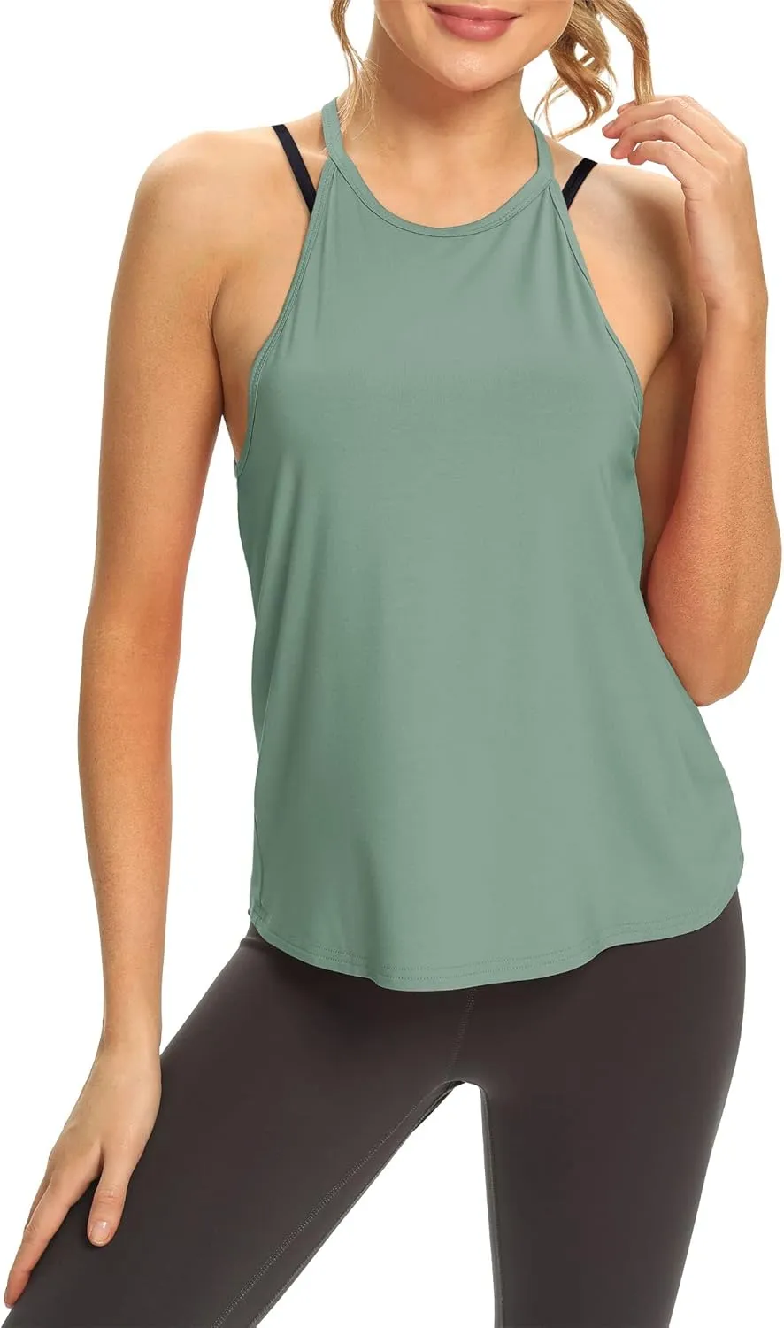 Mippo Womens Open Back Workout Tops Sleeveless Halter Gym Athletic Tank Tops Loose Fit
