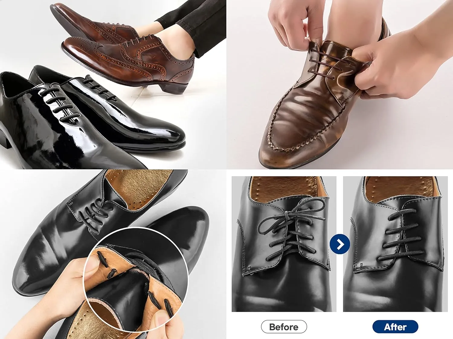 No Tie Elastic Slip on Dress Shoelaces for men and women, Silicone Shoelaces Patented Anchor Type