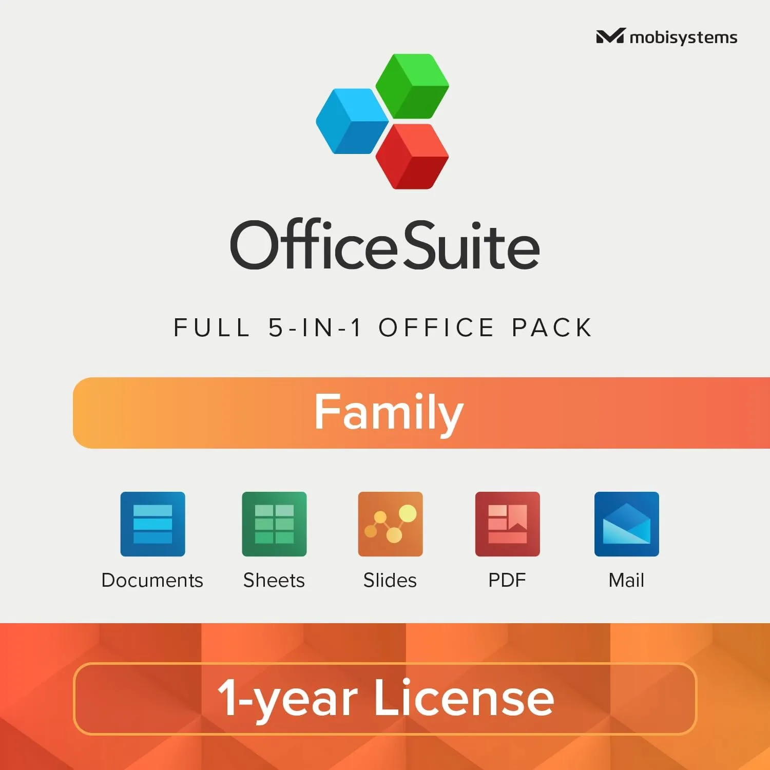 OfficeSuite Family - 1 Year License - Documents, Sheets, Slides, PDF, Mail & Calendar / 1 Windows & 2 Mobile Devices / 6 Users