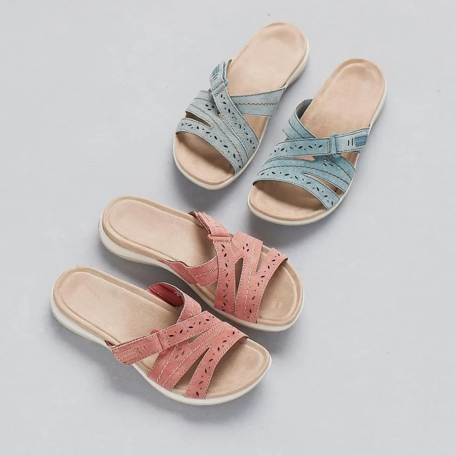 Orthopedic Sandals for Women Arch Support Comfort Flat Sandals Open Toe Casual Summer Slides Slip On Beach Slippers