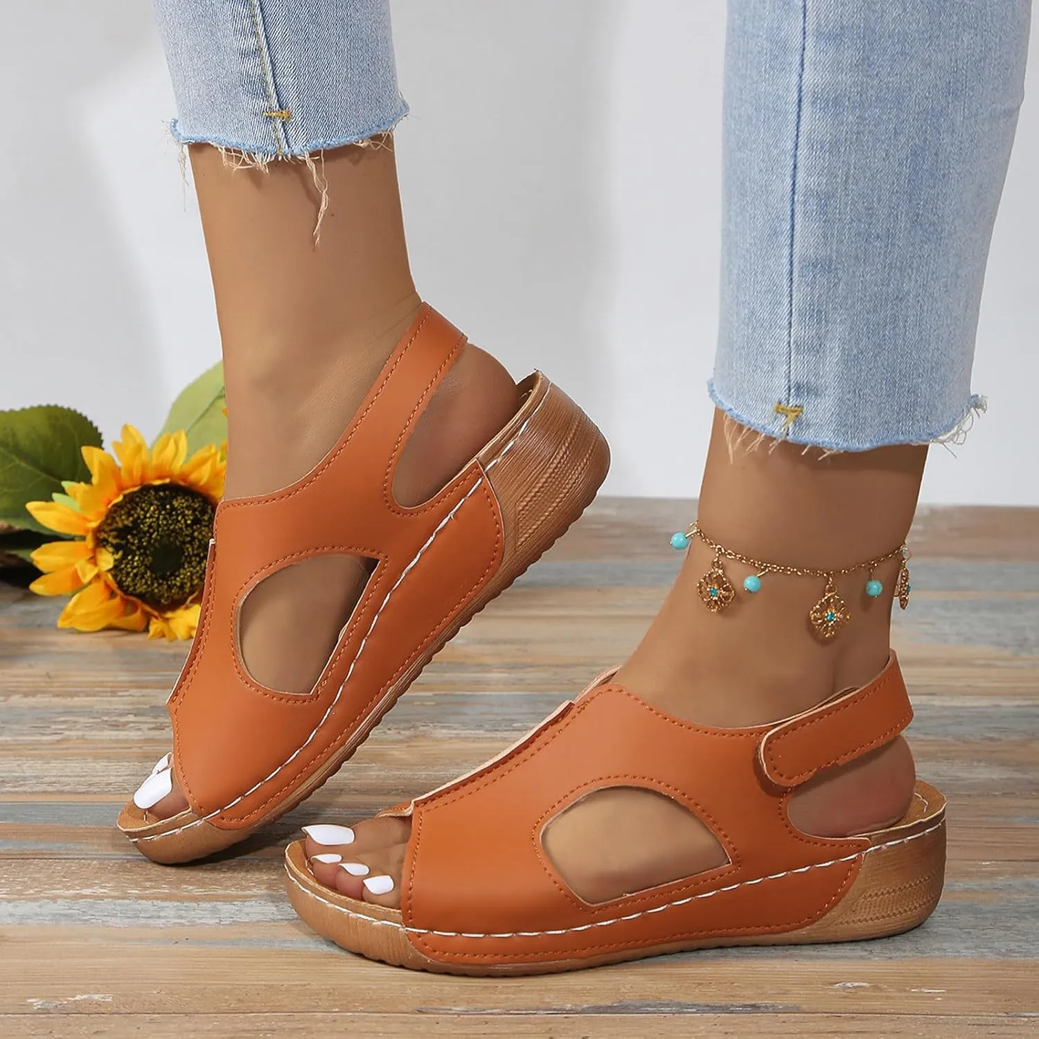 Orthopedic Sandals for Women Comfort Arch Support Wedge Sandals Ankle Strap Slingback Platforms Slip On Summer Shoes
