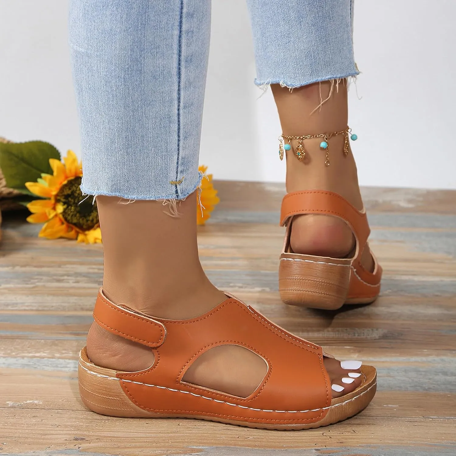 Orthopedic Sandals for Women Comfort Arch Support Wedge Sandals Ankle Strap Slingback Platforms Slip On Summer Shoes
