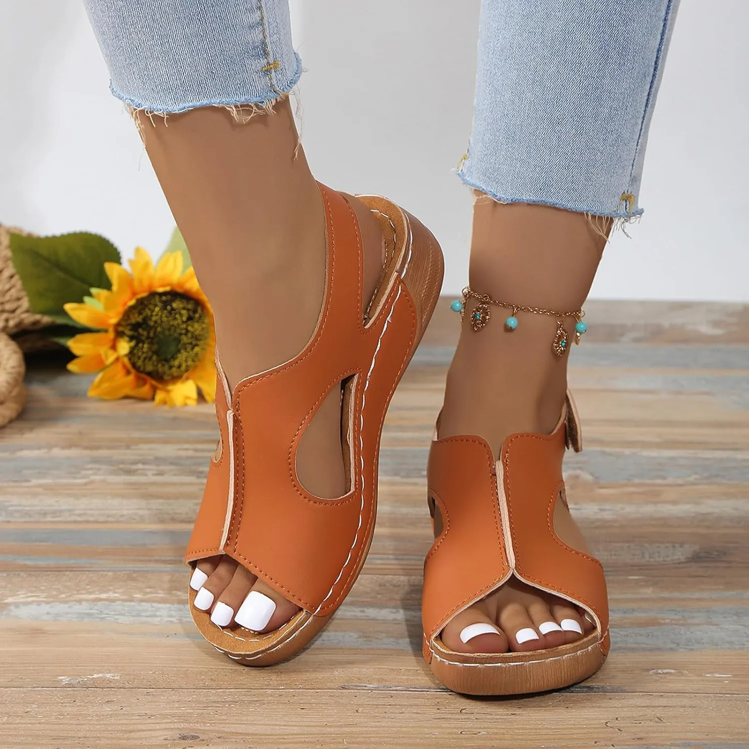 Orthopedic Sandals for Women Comfort Arch Support Wedge Sandals Ankle Strap Slingback Platforms Slip On Summer Shoes