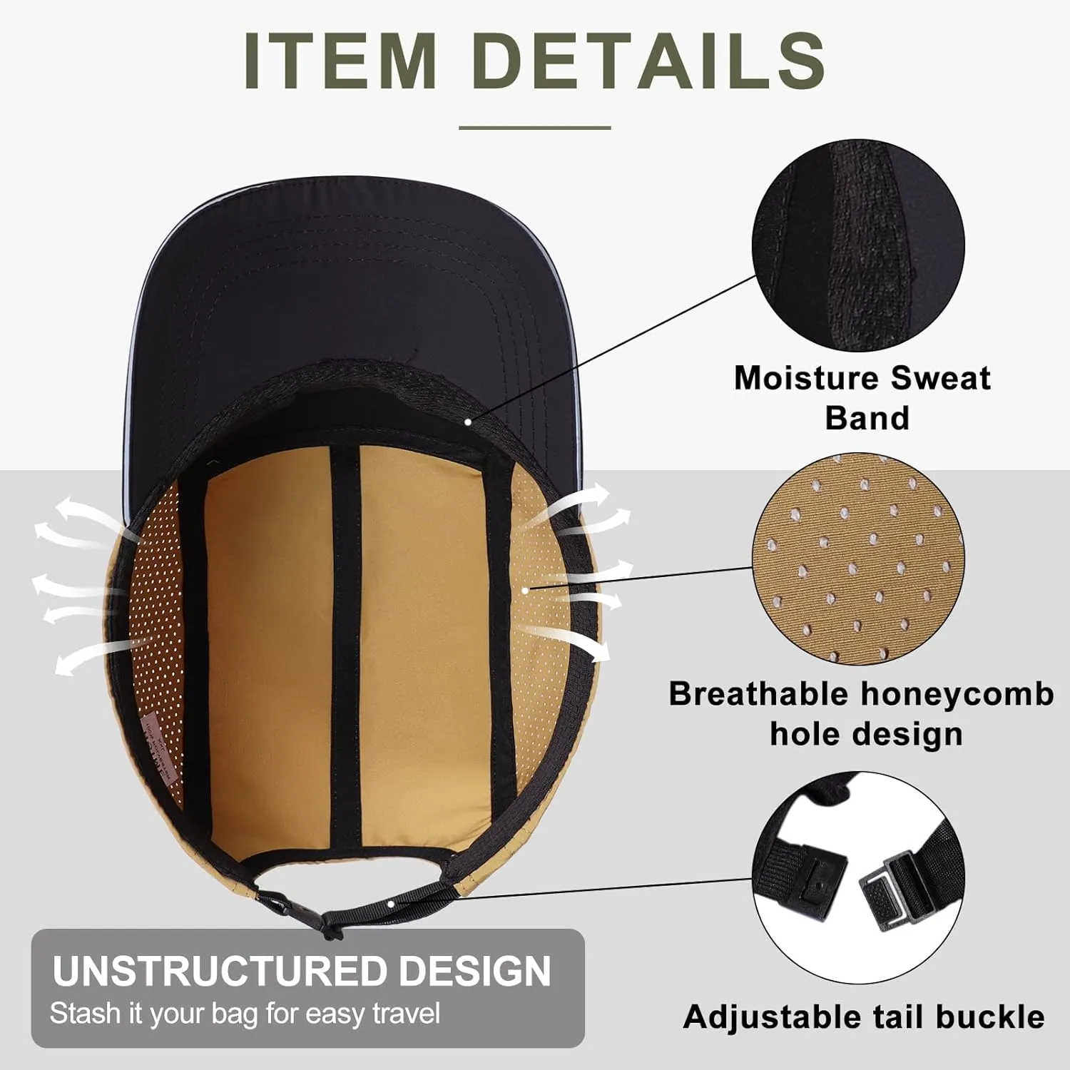 Oversize XXL Mens Quick Dry Baseball Cap Cooling Breathable Mesh Sports Cap Lightweight Snapback Hat for Big Head