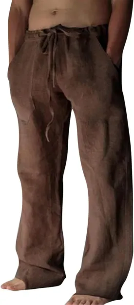 Puimentiua Cotton Linen Pants Men Casual Loose Fit Elastic Drawstring Waist Summer Beach Pants
