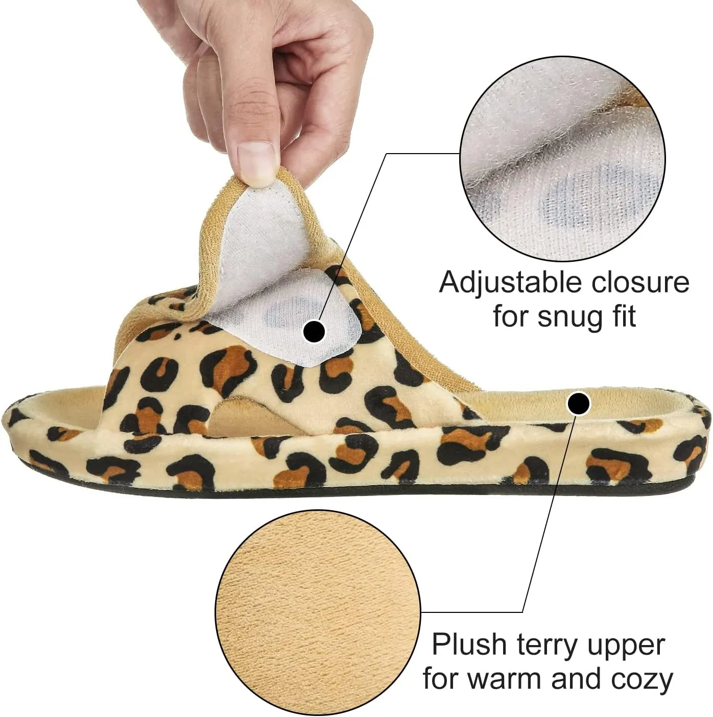 shevalues Summer Arch Support Slippers for Women Adjustable Terry Cloth Fuzzy Indoor Slippers Open Toe House Shoes