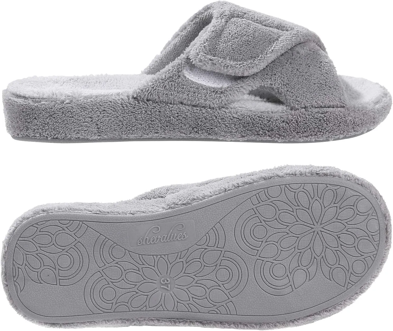 shevalues Summer Arch Support Slippers for Women Adjustable Terry Cloth Fuzzy Indoor Slippers Open Toe House Shoes