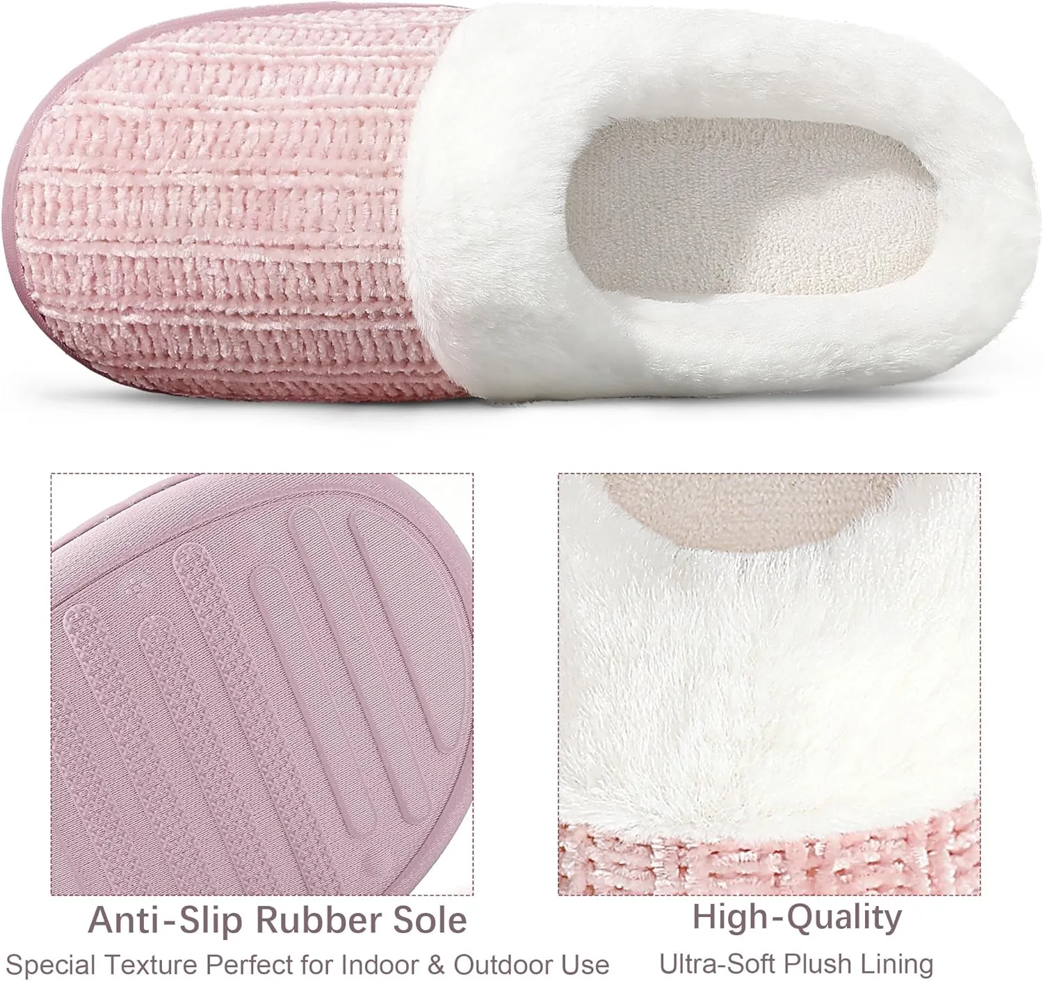 shoeslocker Women's Memory Foam Fuzzy Slippers Knit house shoe for Women Comfy Wool-Like Lined Slippers Indoor Outdoor