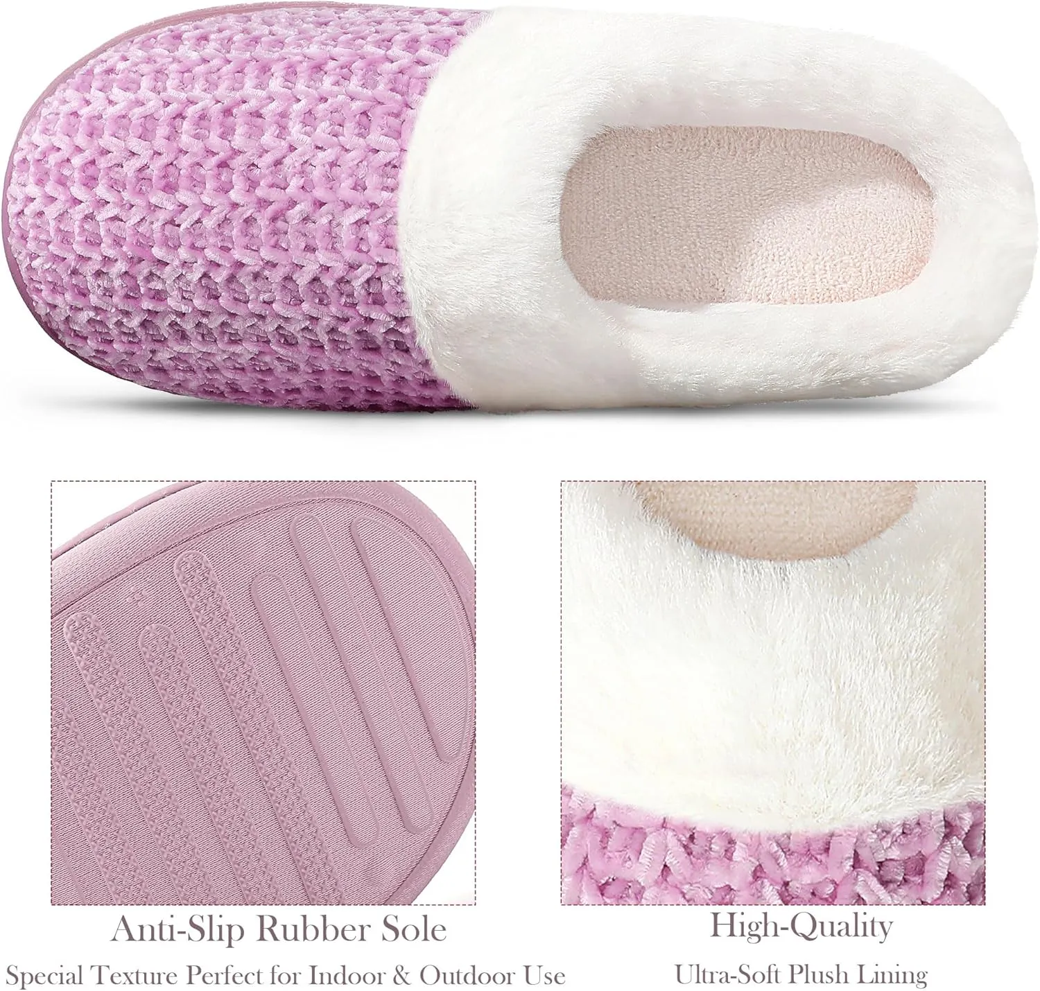 shoeslocker Women's Memory Foam Fuzzy Slippers Knit house shoe for Women Comfy Wool-Like Lined Slippers Indoor Outdoor