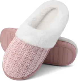 shoeslocker Women's Memory Foam Fuzzy Slippers Knit house shoe for Women Comfy Wool-Like Lined Slippers Indoor Outdoor