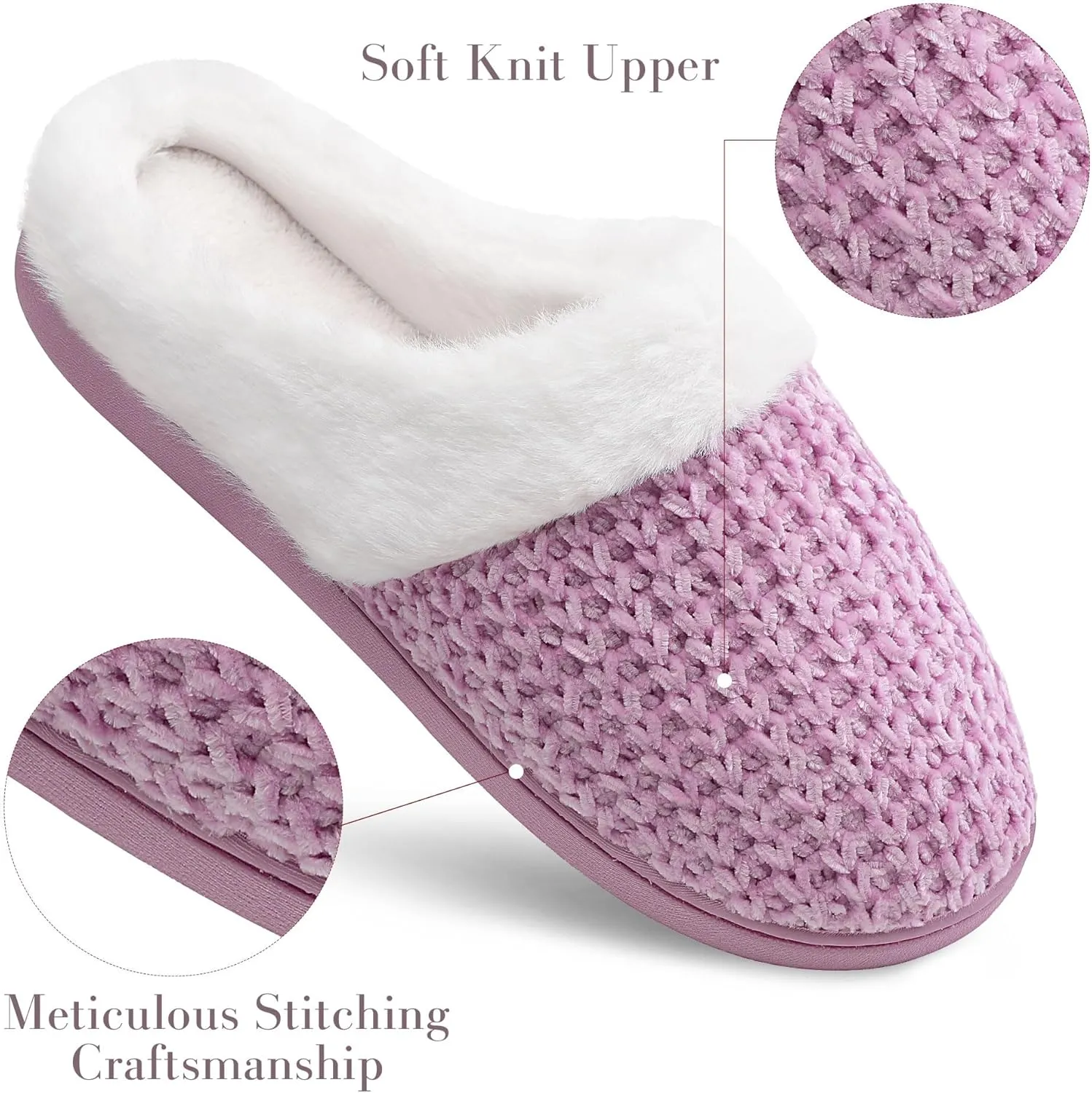 shoeslocker Women's Memory Foam Fuzzy Slippers Knit house shoe for Women Comfy Wool-Like Lined Slippers Indoor Outdoor
