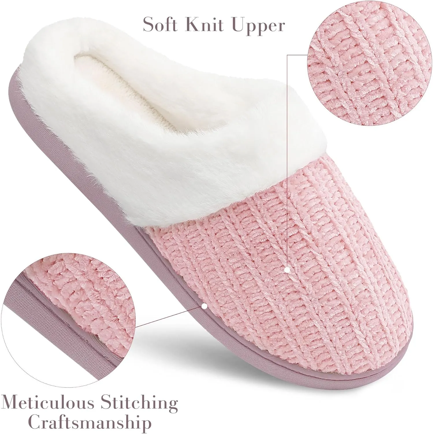 shoeslocker Women's Memory Foam Fuzzy Slippers Knit house shoe for Women Comfy Wool-Like Lined Slippers Indoor Outdoor