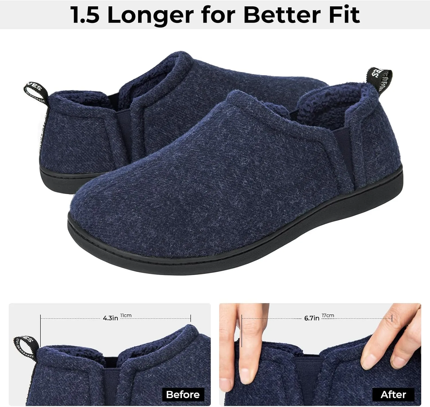 Snug Leaves Men's Faux Wool Slippers Comfy Warm Winter House Shoes with Elastic Gores