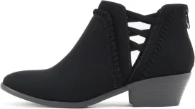Soda Sincere Women's Low Ankle Heel Bootie with Elastic Cross Straps