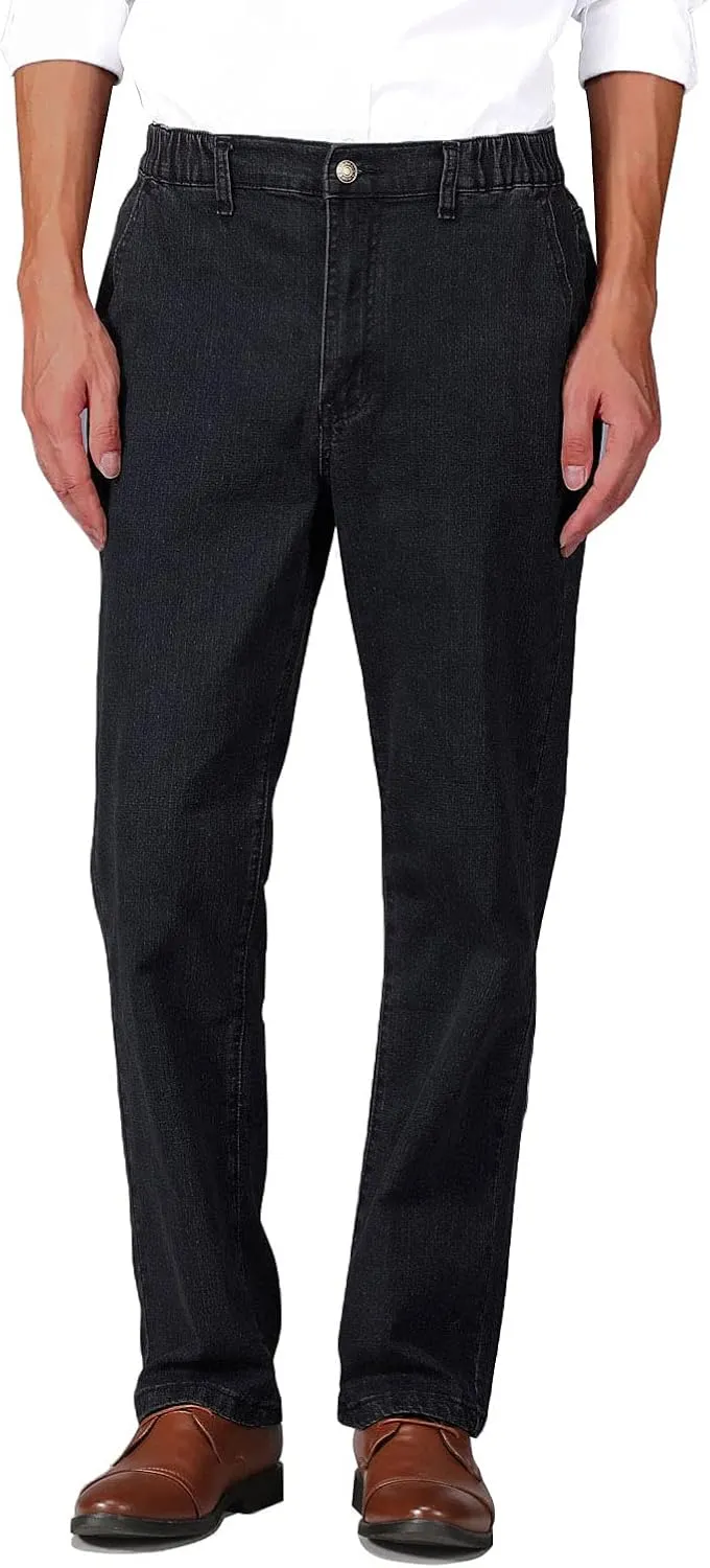 Soojun Mens Elastic Waist Jeans Relaxed Fit with Zipper and Button