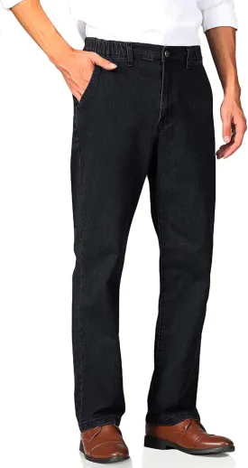 Soojun Mens Elastic Waist Jeans Relaxed Fit with Zipper and Button