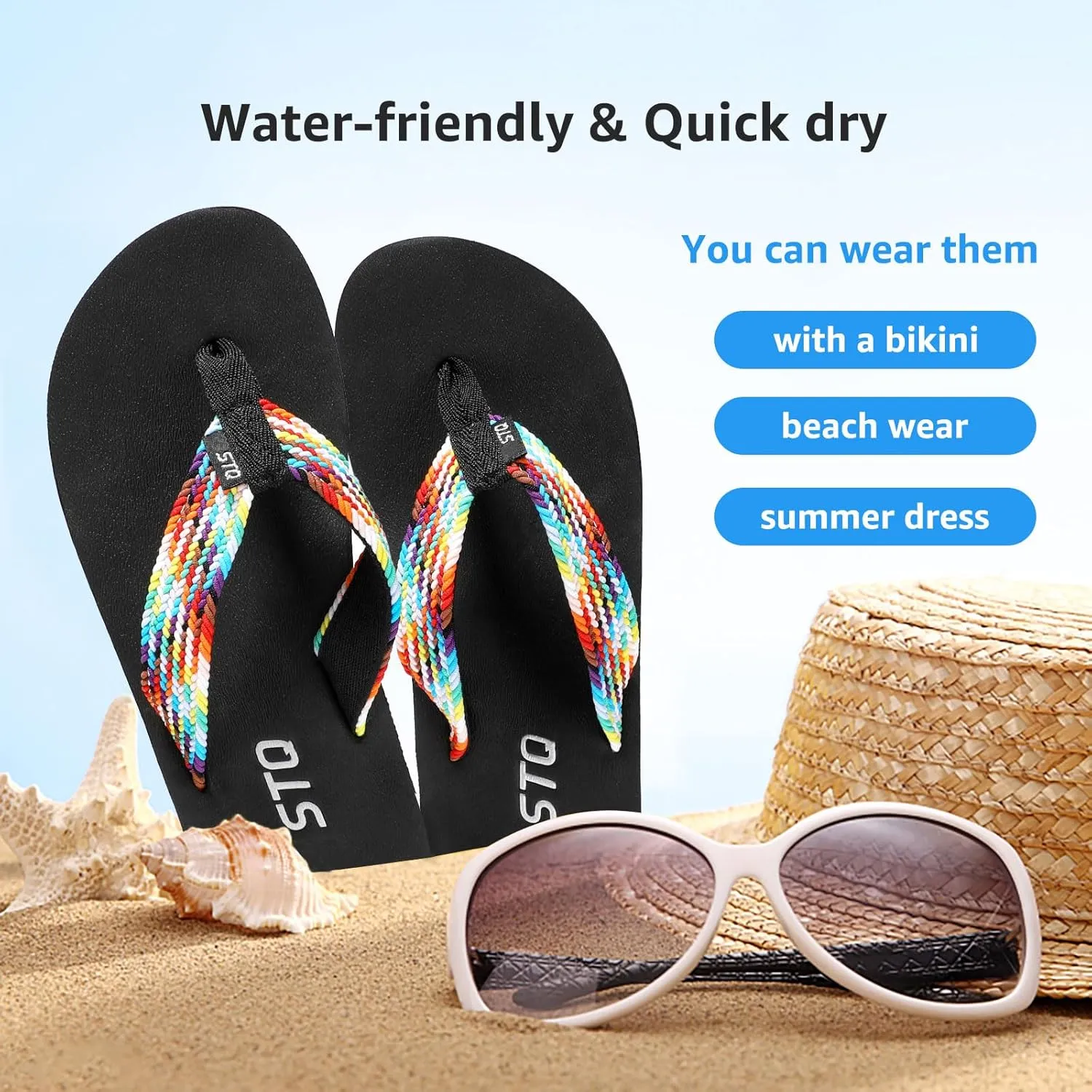 STQ Womens Quick Dry Flip Flops with Yoga Mat SoleArch Support Thong Sandals
