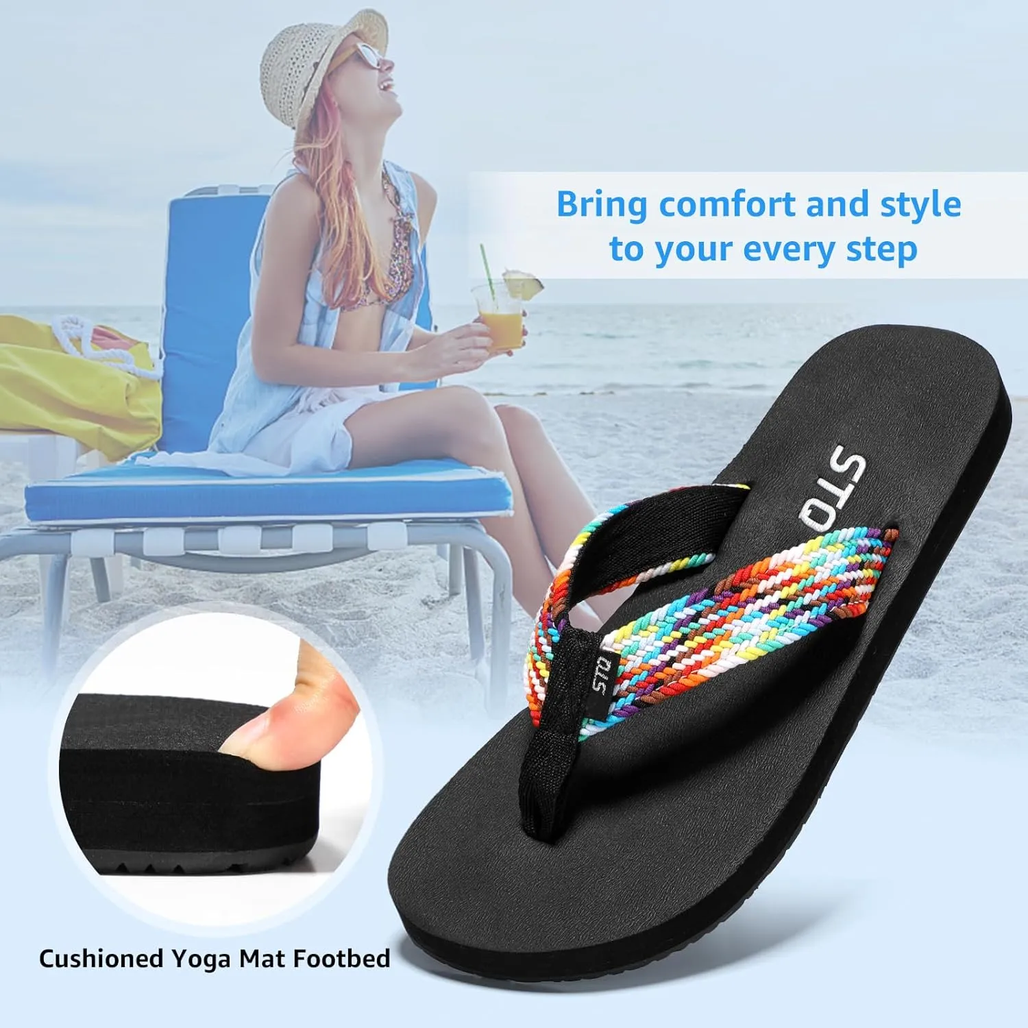 STQ Womens Quick Dry Flip Flops with Yoga Mat SoleArch Support Thong Sandals