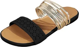 Summer Flat Sandals for Women 2025 Two Strap Slide Sandal Open Toe Casual Dressy Flats Shoes Soft Cushion Footbed