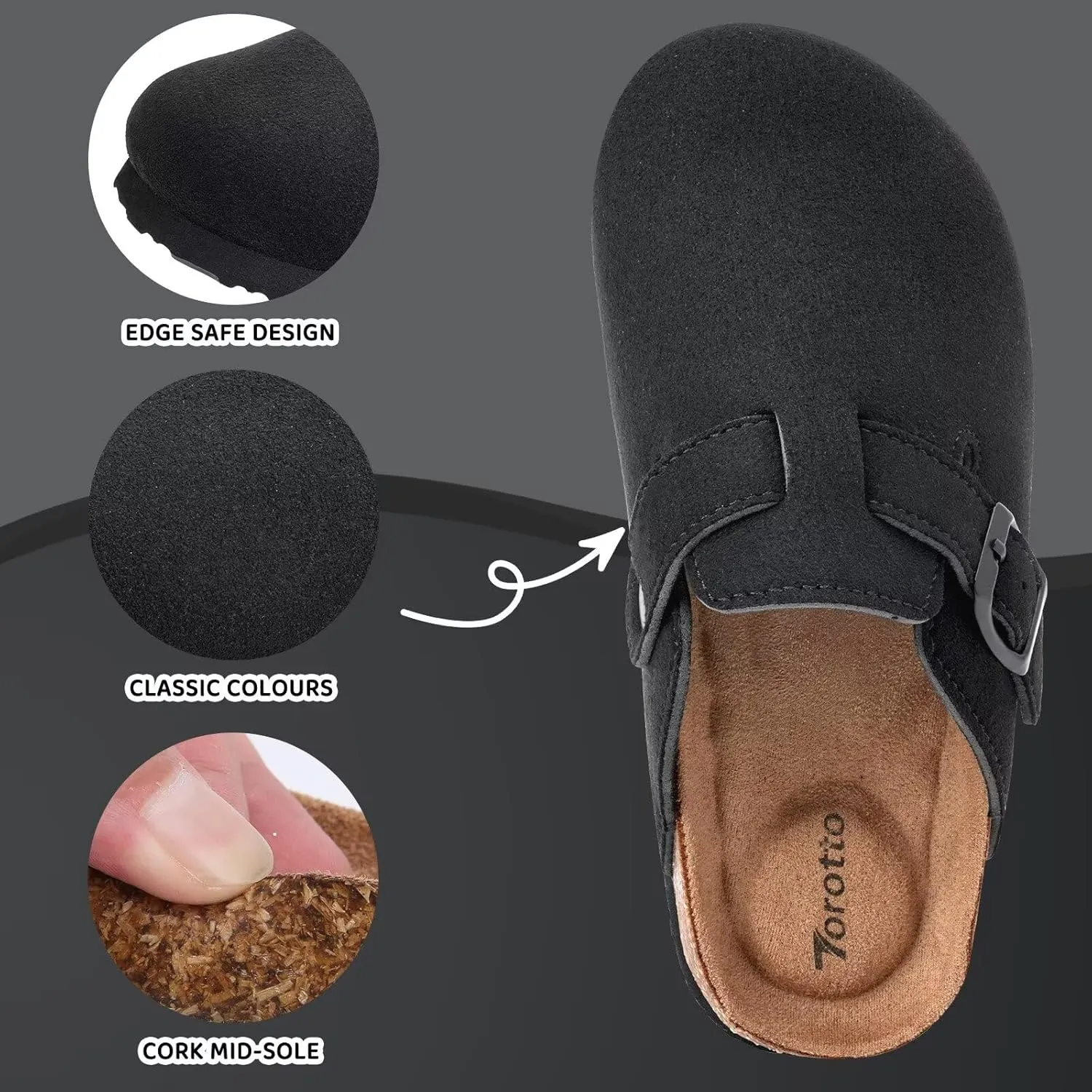 Torotto Kids Suede Clogs Cork Footbed Toddler Slippers with Arch Support & Adjustable Straps for Boys Girls Indoor & Outdoor