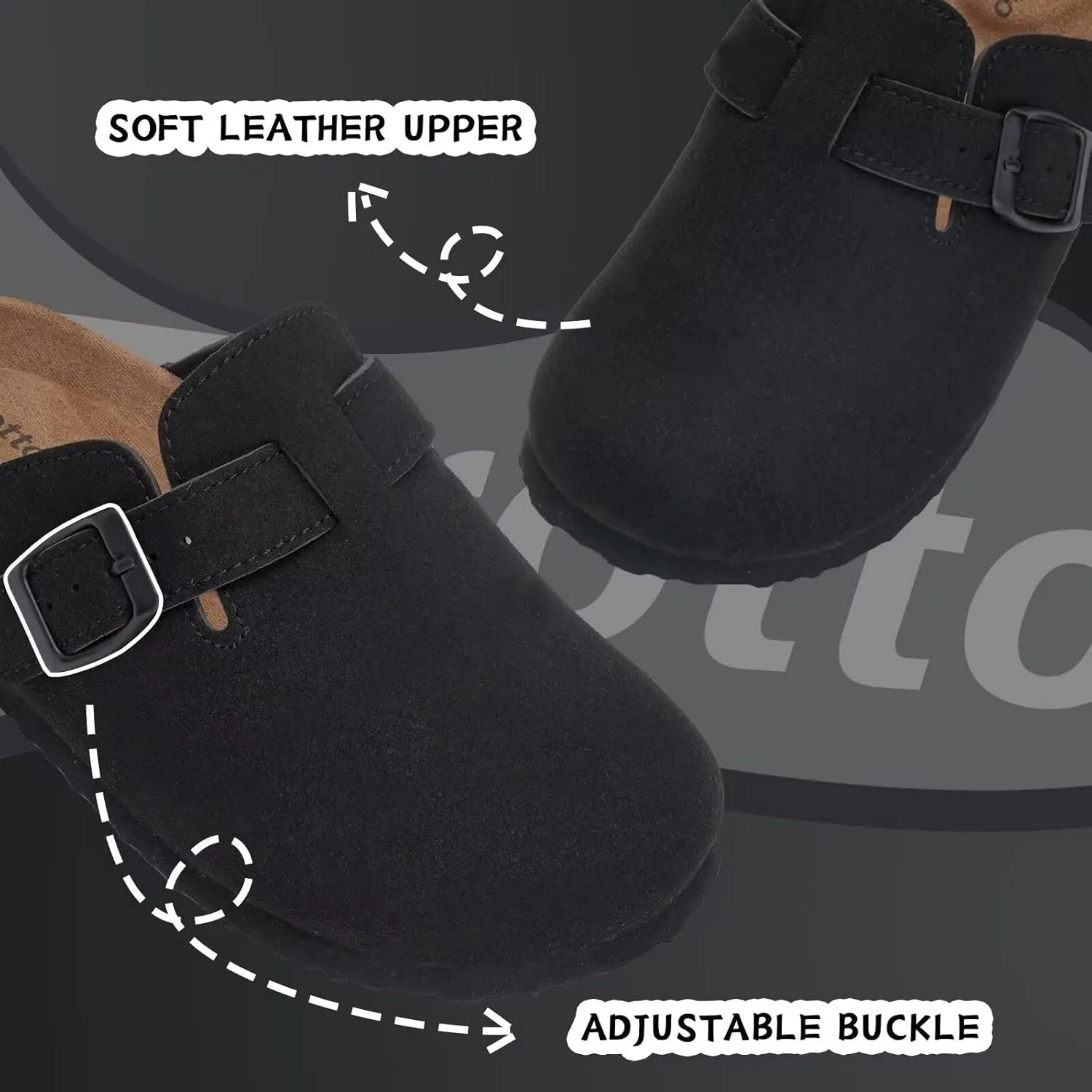 Torotto Kids Suede Clogs Cork Footbed Toddler Slippers with Arch Support & Adjustable Straps for Boys Girls Indoor & Outdoor