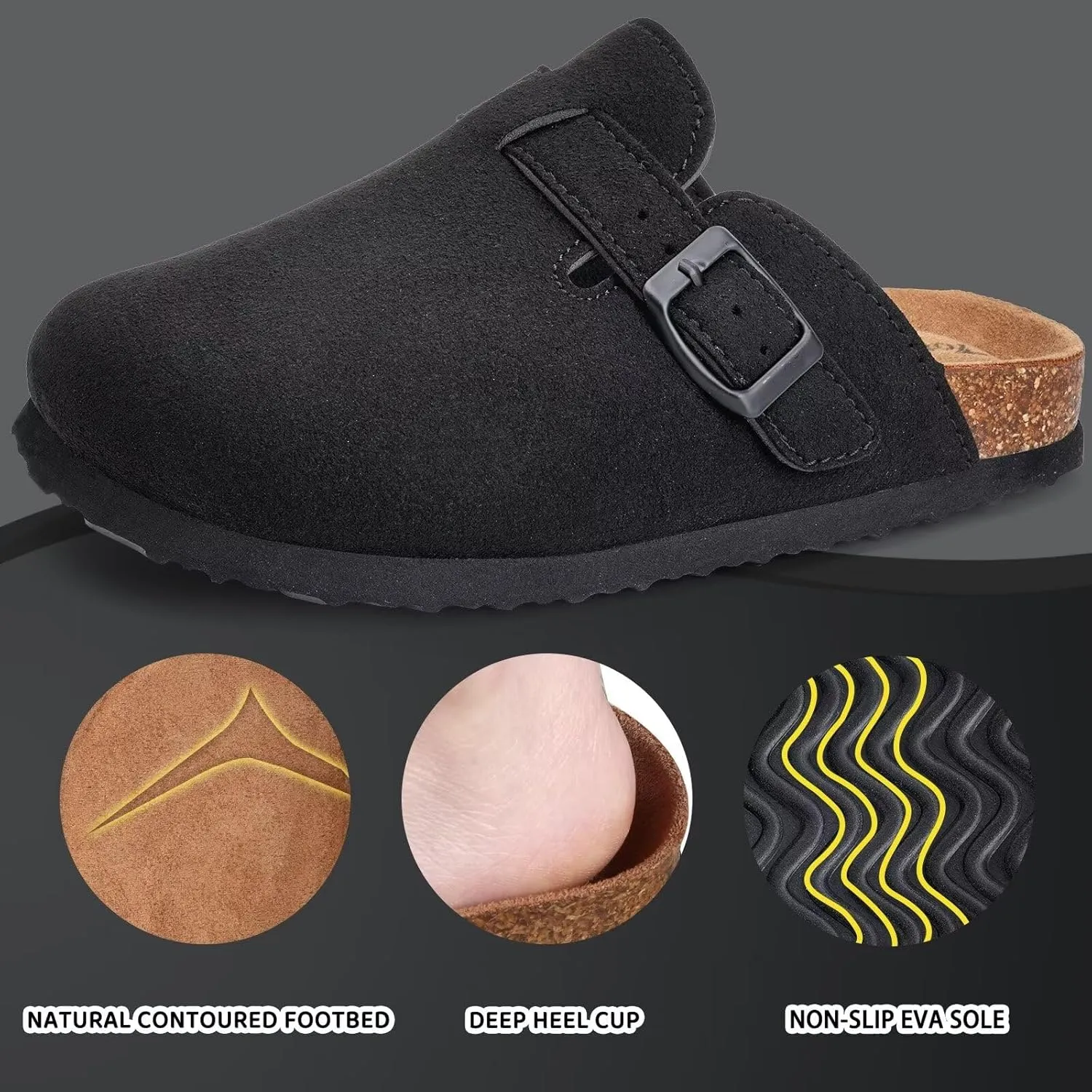 Torotto Kids Suede Clogs Cork Footbed Toddler Slippers with Arch Support & Adjustable Straps for Boys Girls Indoor & Outdoor