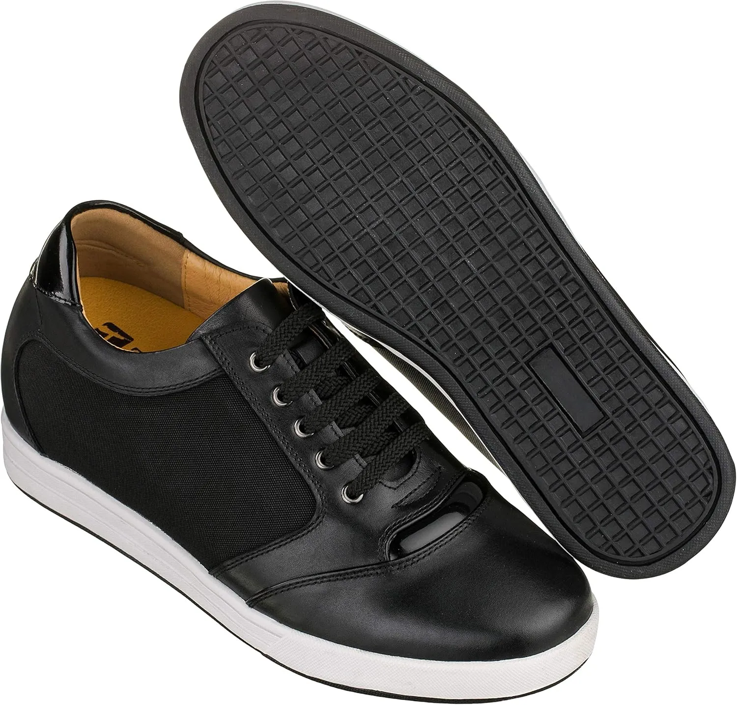 TOTO Men's Invisible Height Increasing Elevator Shoes - Black Leather/Mesh Lace-up Casual Fashion Sneakers - 3.2 Inches Taller - A53272 - Size 10 D(M) US