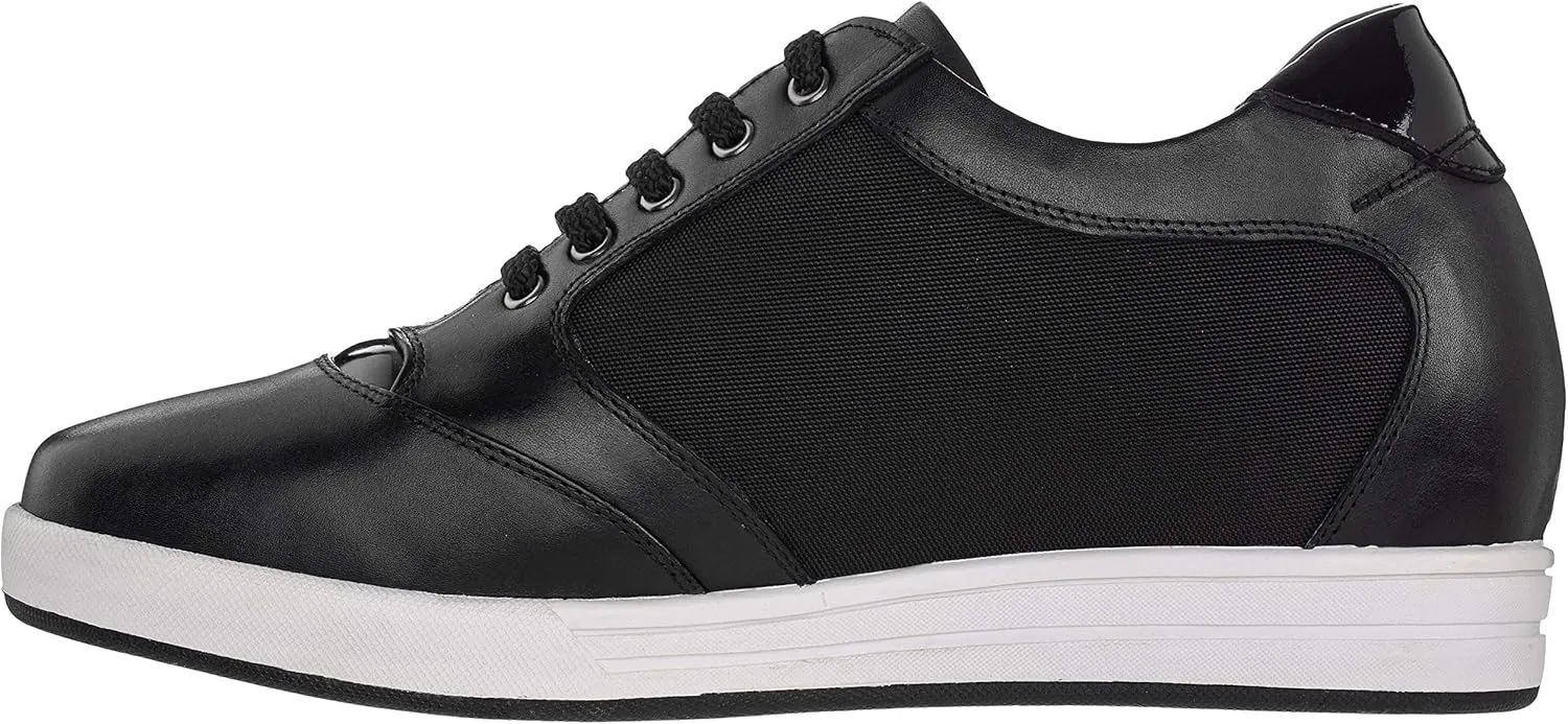 TOTO Men's Invisible Height Increasing Elevator Shoes - Black Leather/Mesh Lace-up Casual Fashion Sneakers - 3.2 Inches Taller - A53272 - Size 10 D(M) US