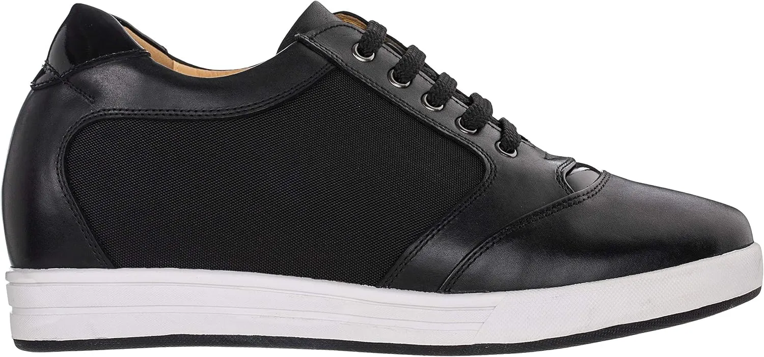 TOTO Men's Invisible Height Increasing Elevator Shoes - Black Leather/Mesh Lace-up Casual Fashion Sneakers - 3.2 Inches Taller - A53272 - Size 10 D(M) US